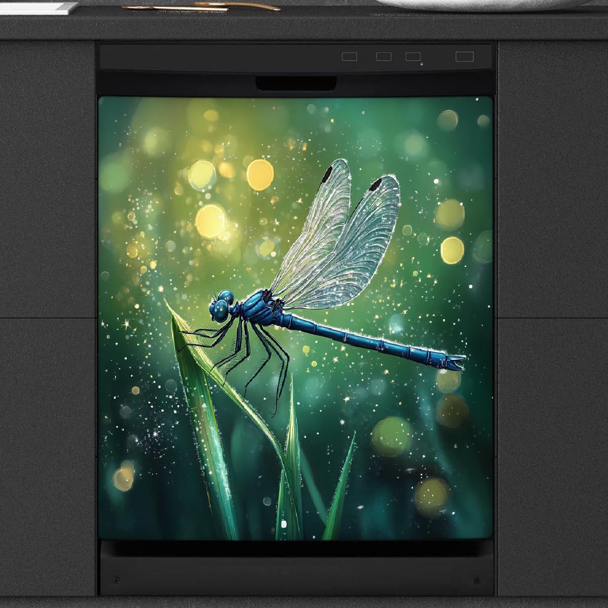 Mexpekil Magnetabdeckung für Geschirrspüler, Motiv: Sommerlibelle, 53,3 x 66 cm, dekorativ, wasserdicht, für Geschirrspüler, magnetischer Aufkleber für Küchengeräte