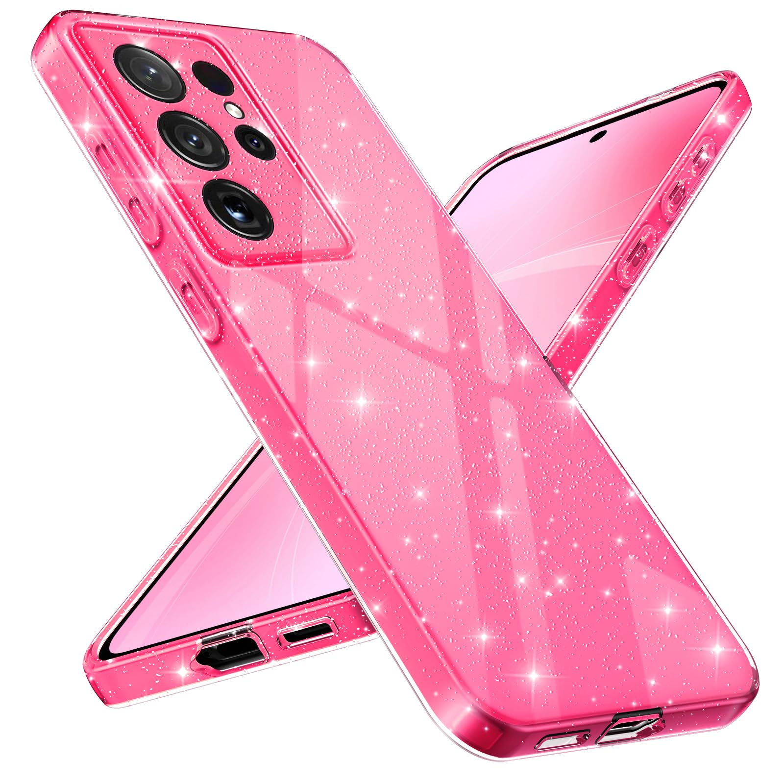 Paitech für Samsung Galaxy S24 Ultra Hülle Glitzer, Weiche TPU Silikon Handyhülle für Samsung S24 Ultra Dünne Flexible Stoßfeste Kratzfest Schutzhülle Case für Frauen und Mädchen, Rosa