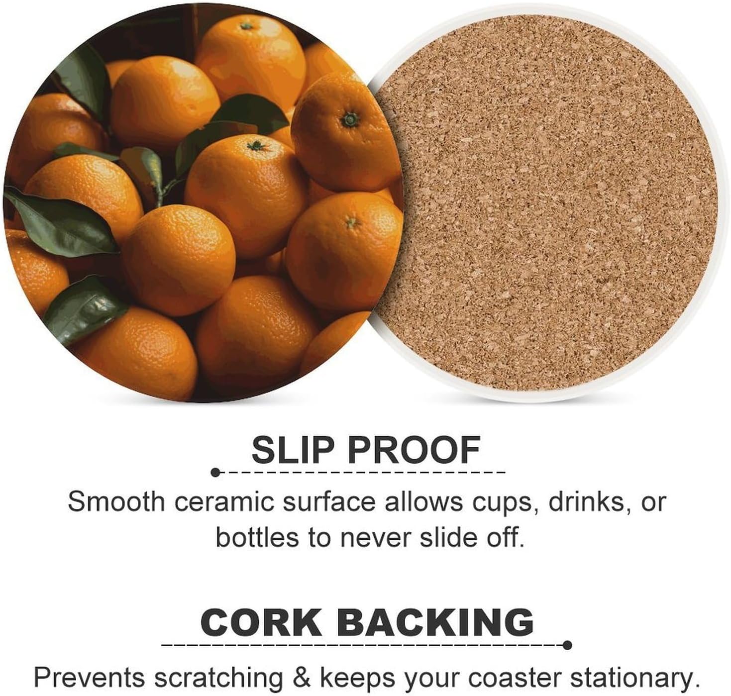 Pile of Oranges Coasters Round Coasters Set Ceramic Stone Coaster with Cork Base Coffee Cup Beverage Cup Mat Cute Funny Table Drinks Coaster for Mugs and Cups Office Kitchen