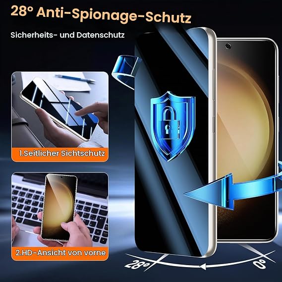 Pnakqil Tempered Glass Privacy Screen Protector for Samsung Galaxy S23 5G with Camera Protection Privacy Screen Protector Anti-Spy Protective Glass Tempered Glass Screen Protector with 28° Privacy Screen Protector Pack of 2 + 2