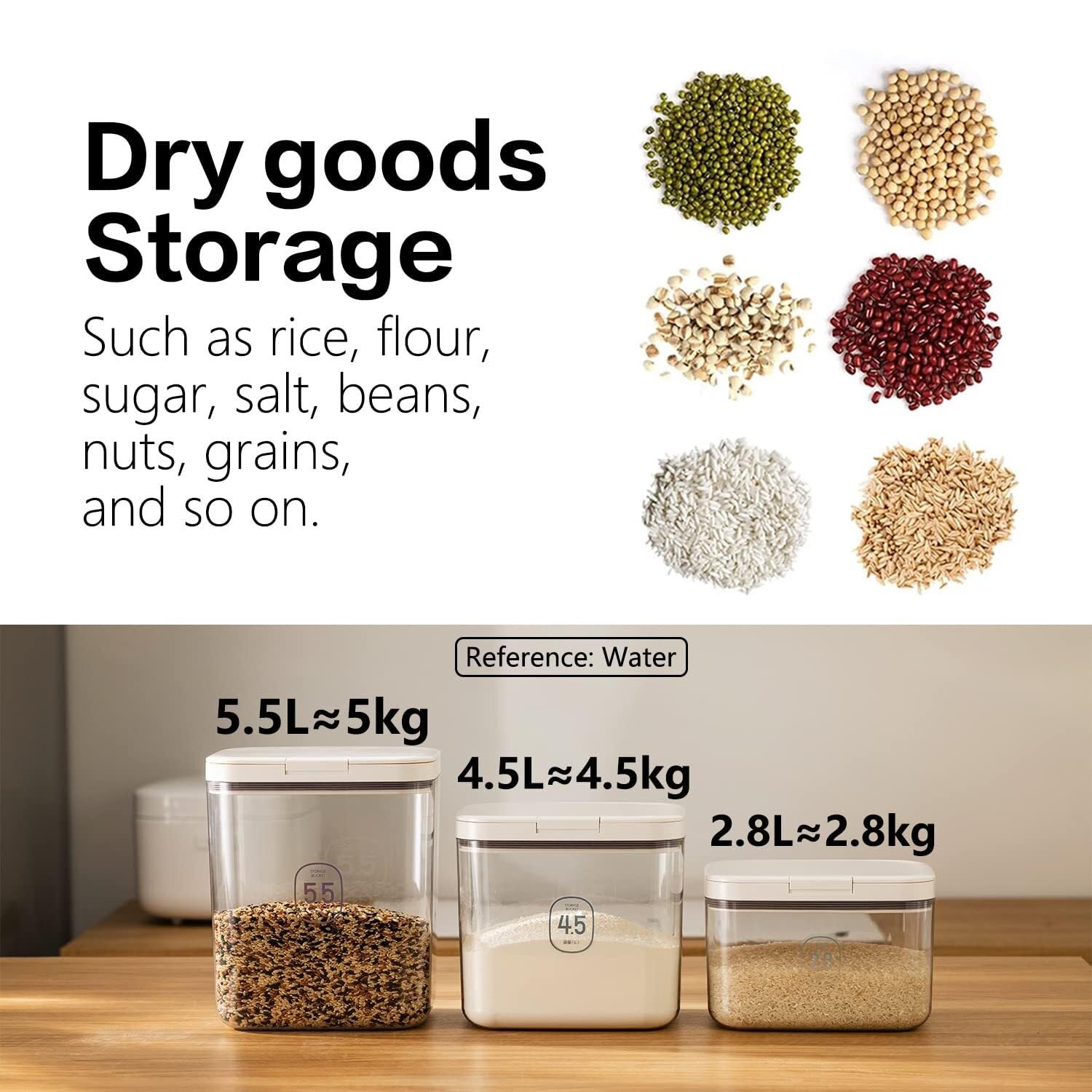 Dispensador De Cereales para Cocina Caja Contenedora De Cereales, Dispensador De Harina For El Hogar, Contenedor De Arroz, Almacenamiento De Alimentos Recipientes para Cereales Desayuno(5.5L)