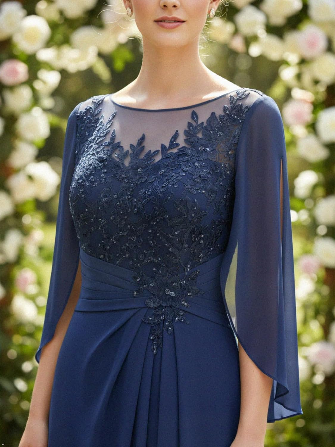 Chiffon Mother of The Bride Dresses for Women 2026 A-Line Cape Sleeve Lace Applique Formal Evening Gown - Image 2