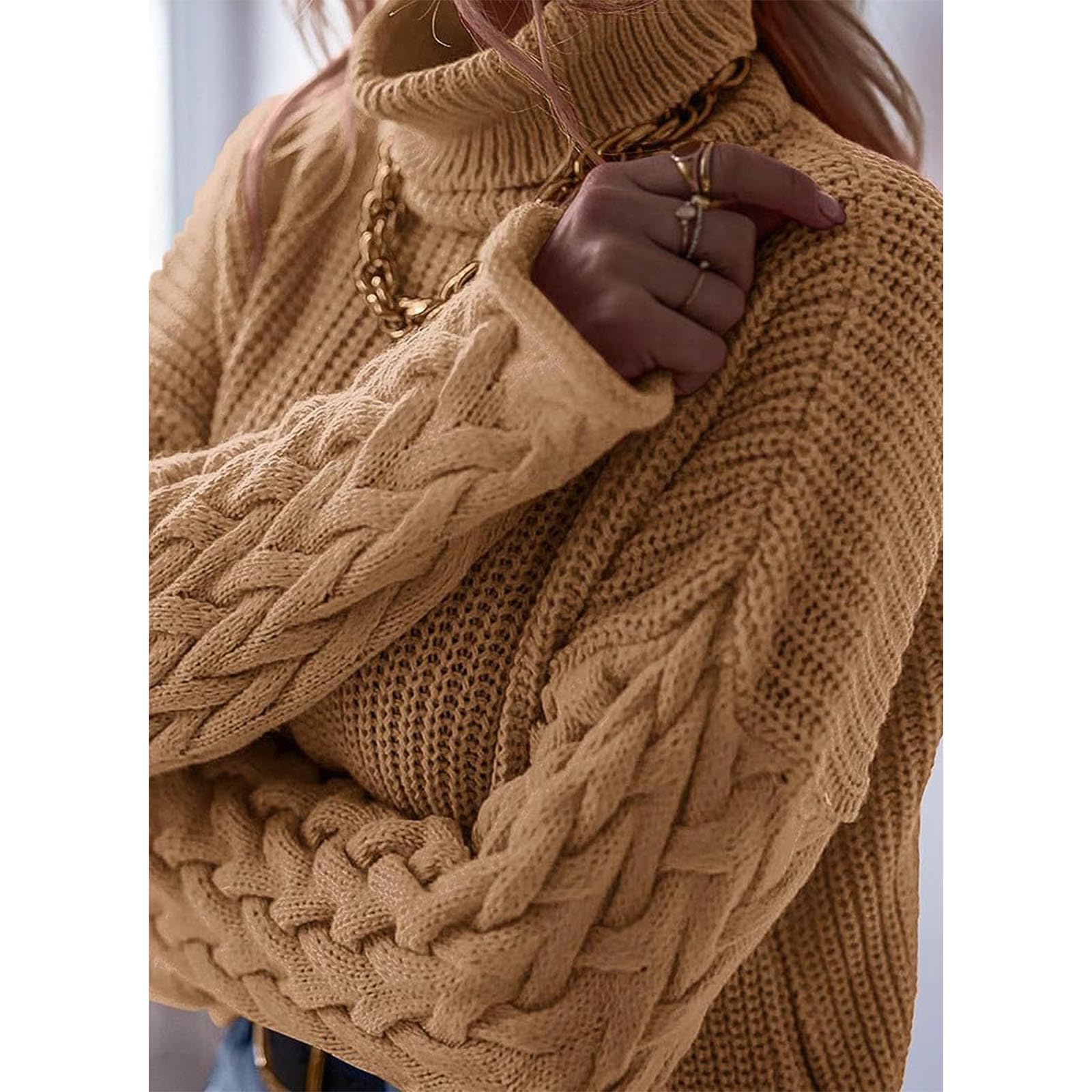 Greabuy Maglione lavorato a maglia a trecce a tinta unita da donna a maniche lunghe autunno inverno pullover felpa per donna maglione casual camicie da donna maglioni da donna felpe a maglia leggere,