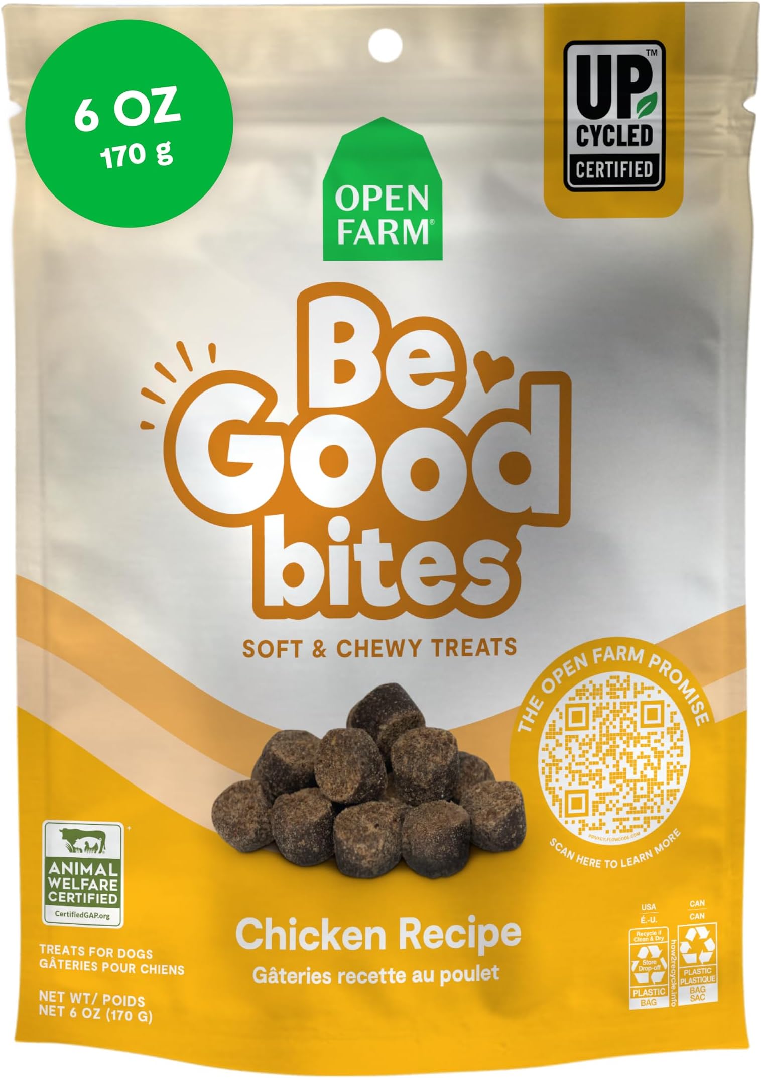 Be Good Bites, Soft Dog Training Treats, Small & Chewy, Made with Ethically & Sustainably Sourced Ingredients, Non-GMO Fruits & Grains, Chicken Recipe, 6oz Pouch