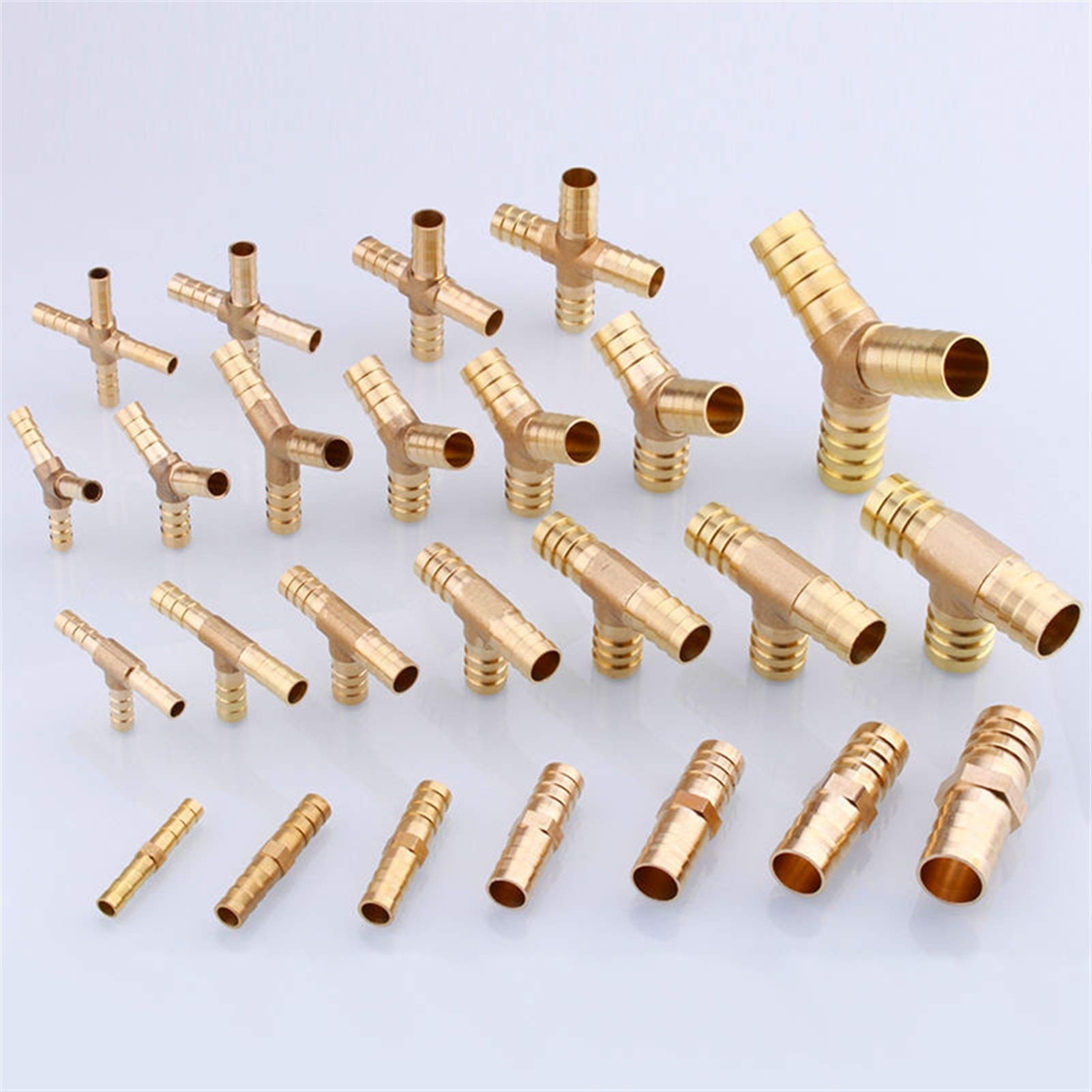 Zkenyao-Brass Connector Straight Elbow Tee Y Cross 2/3/4 Way Fitting Splitter Connector,4 5 6 8 10 12 14 16 19 25mm Hose Barb Brass, Simple to Install (Color : Elbow, Size : 16mm)