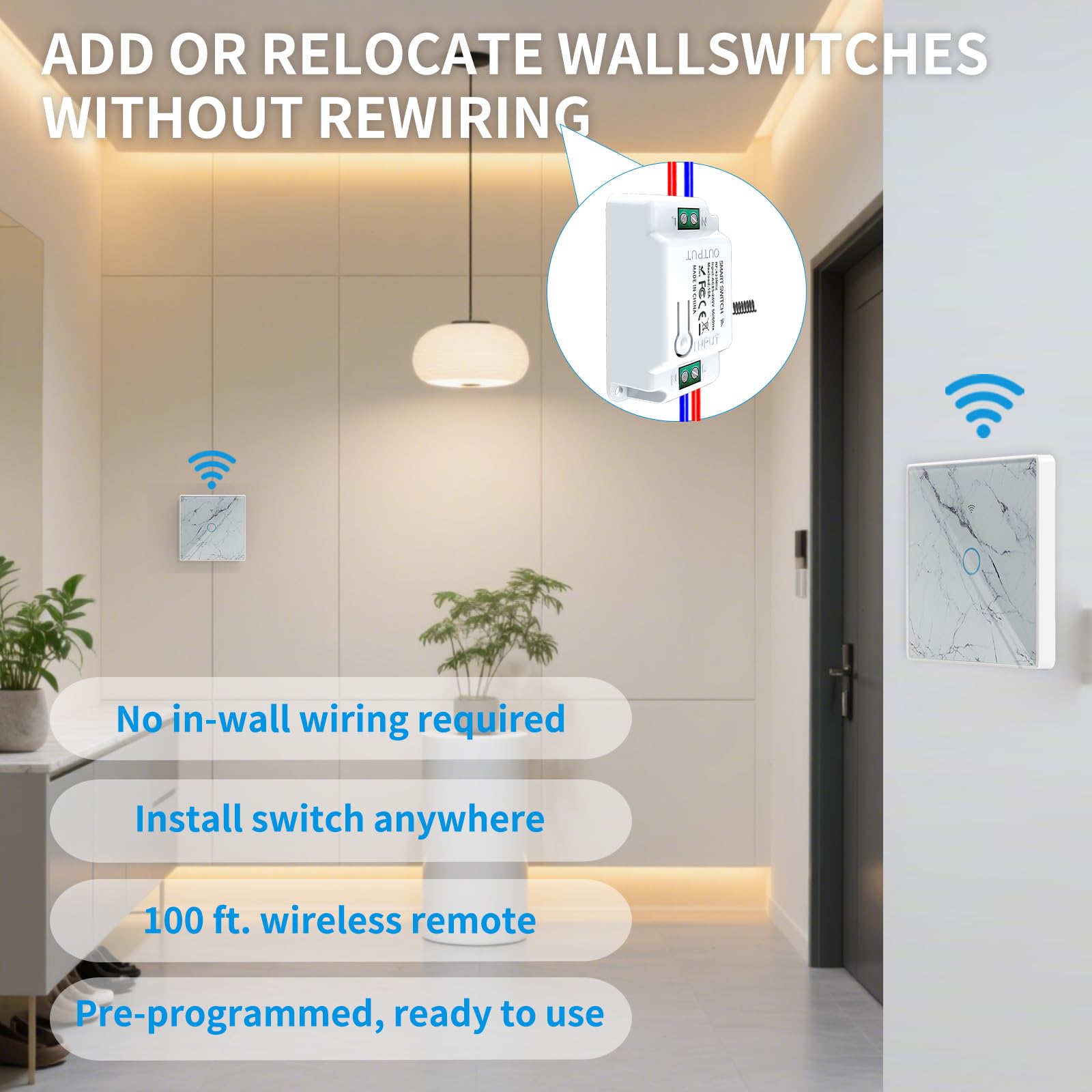 Funkschalter Set, RF433 Lichtschalter Funk, Long Distance RF Wireless Remote Control Range, Touch Lichtschalter Licht, Wandlichtsschalter, Funk Schalter (Black-3x1key 1receiver)