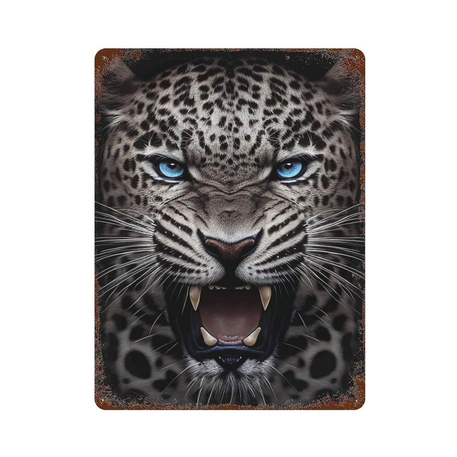 Decorative Tin Sign Angry Jaguar Face Animal 15.7"x11.8", Novelty Wall Decor for Shed, Workshop And Garage Wall Decor