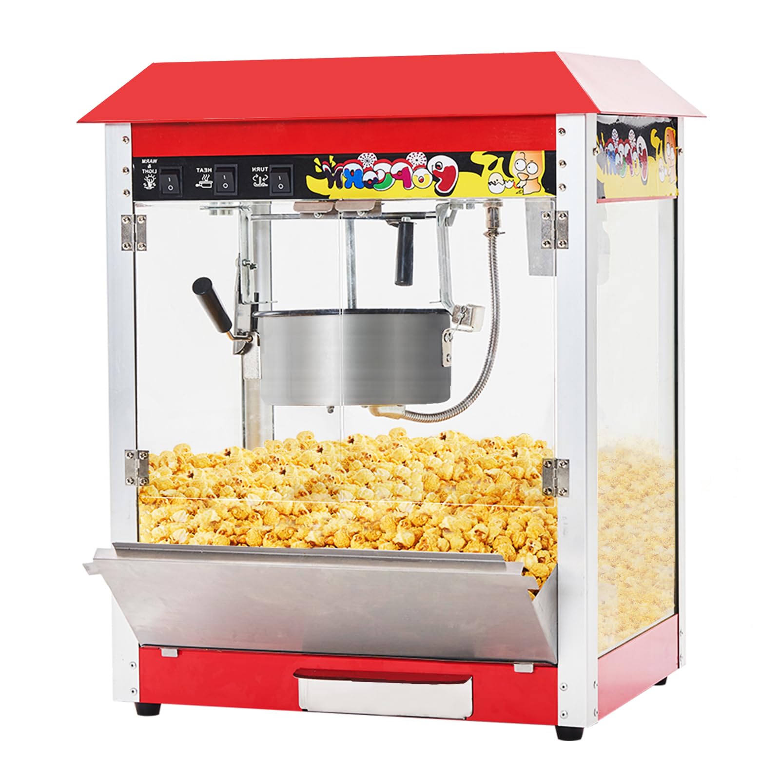 Commercial Popcorn Machine, 10 Oz Kettle, 1300W Countertop Popcorn Maker for 60 Cups per Batch, Movie Theater Popcorn Popper with 3-Switch Control, 2 Scoops 1 Cup, Red (18.5''L*12.8''W*25.8''H)