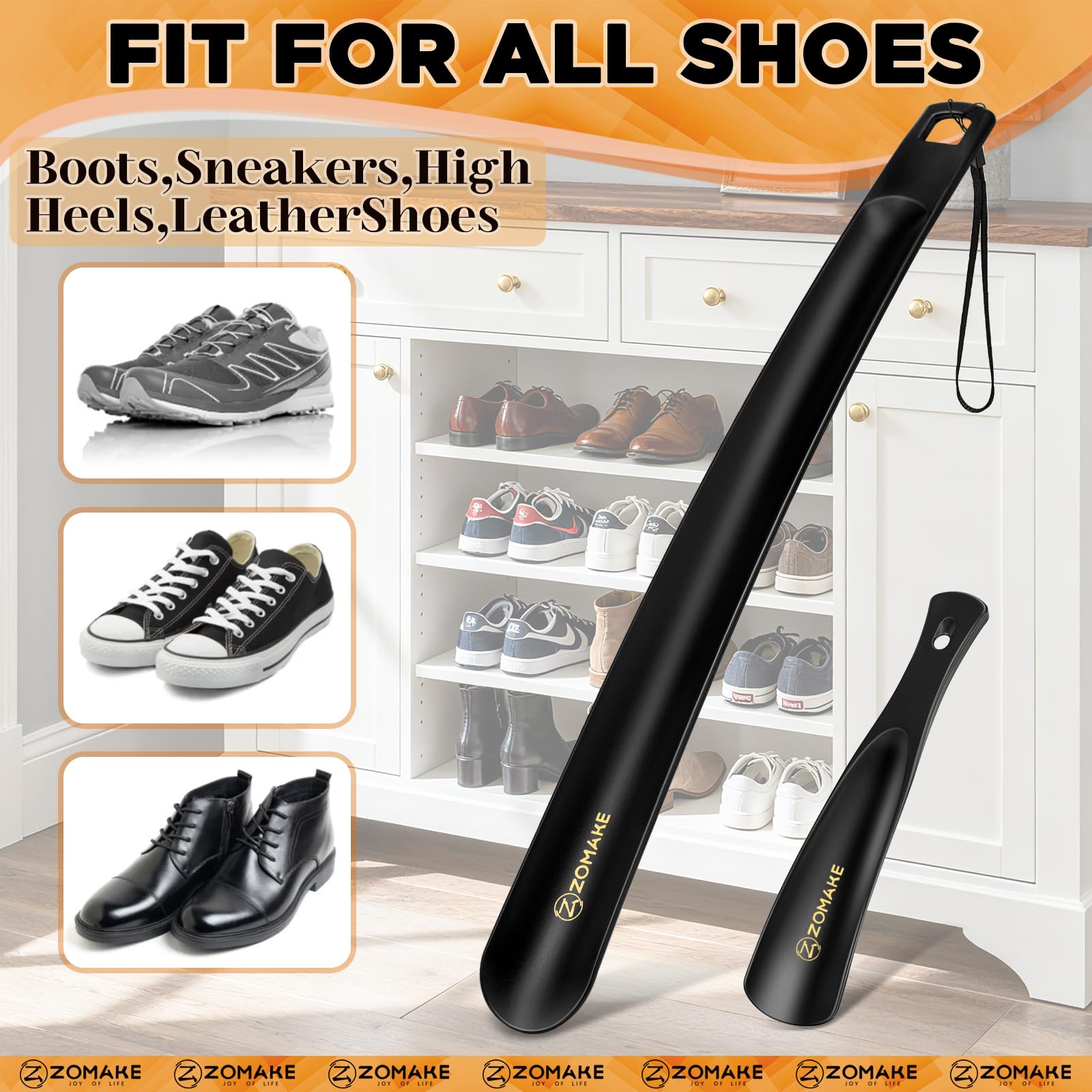 ZOMAKE Calzador de Zapatos Plastico 2 Piezas 41cm y 19cm para Viaje