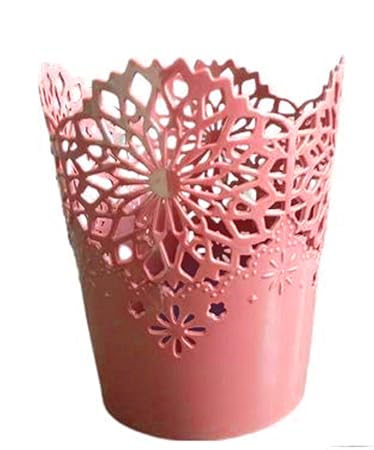 VENIQE Plastic (Pack of 1) Hollow Flower Basket | Bucket Pen Stand Makeup brushes, Cutlery Holder Stationery Desk Organizer for Home Office (Pink)