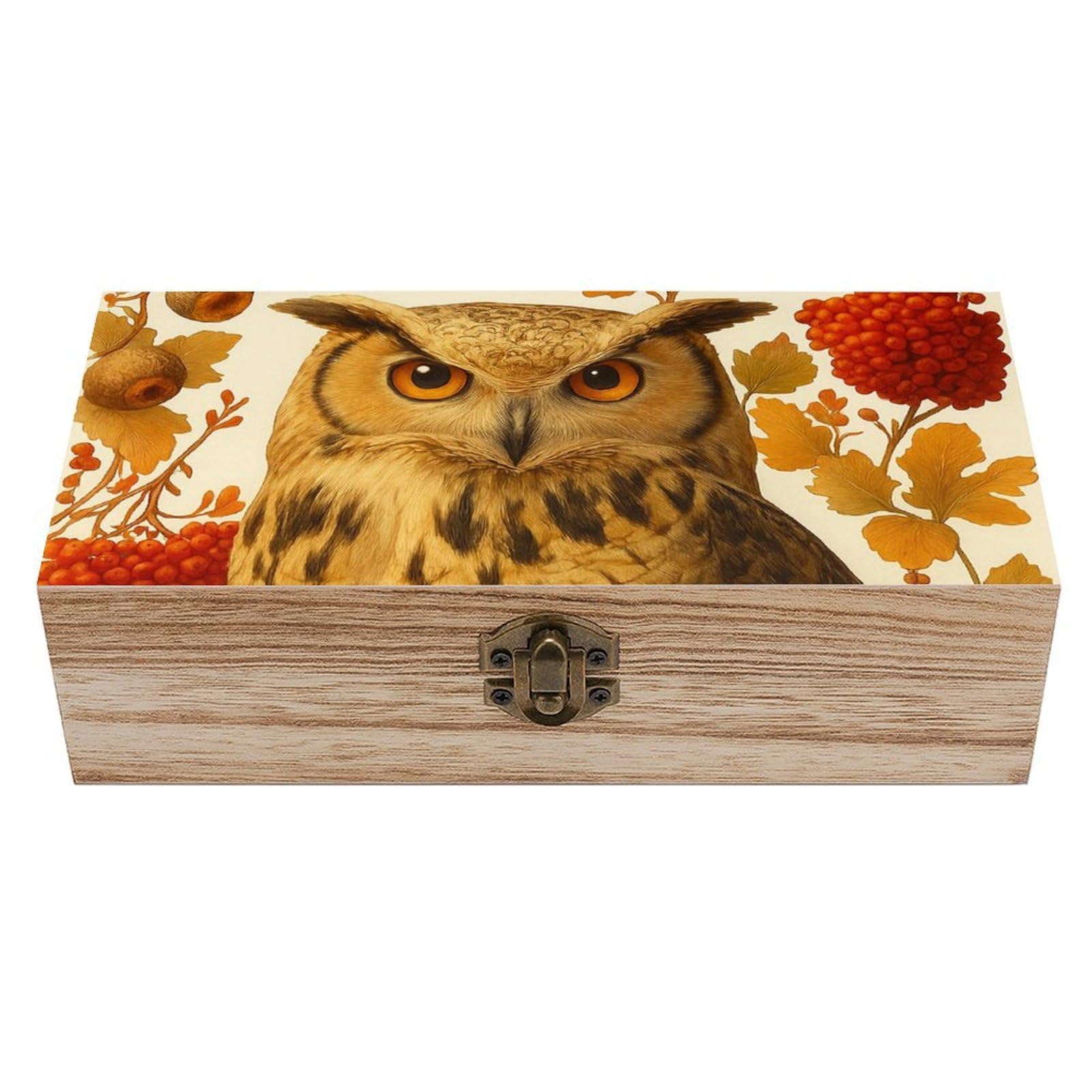 SMAZDFXX Autumn Owl Mapale Leaves Nut Berry Wooden Storage Box Multipurpose Decorative Box for Jewelry Photo Home Decor