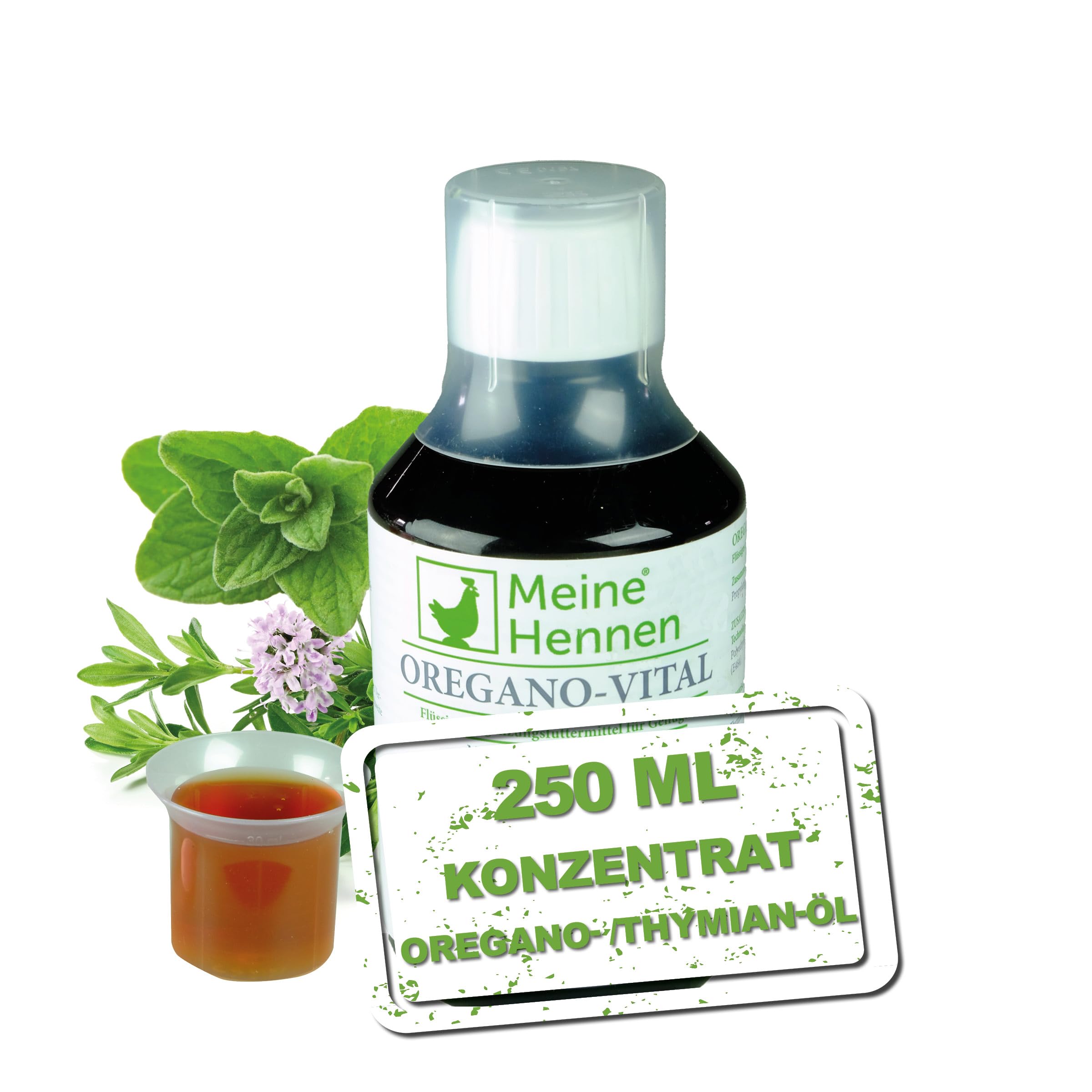 MeineHennen Oregano-Vital 250 ML, Huile d'origan et vitamines B Aliment complémentaire pour Poulets, Pigeons et cailles. pour Que Vos volailles soutiennent la Fonction intestinale et Le métabolisme