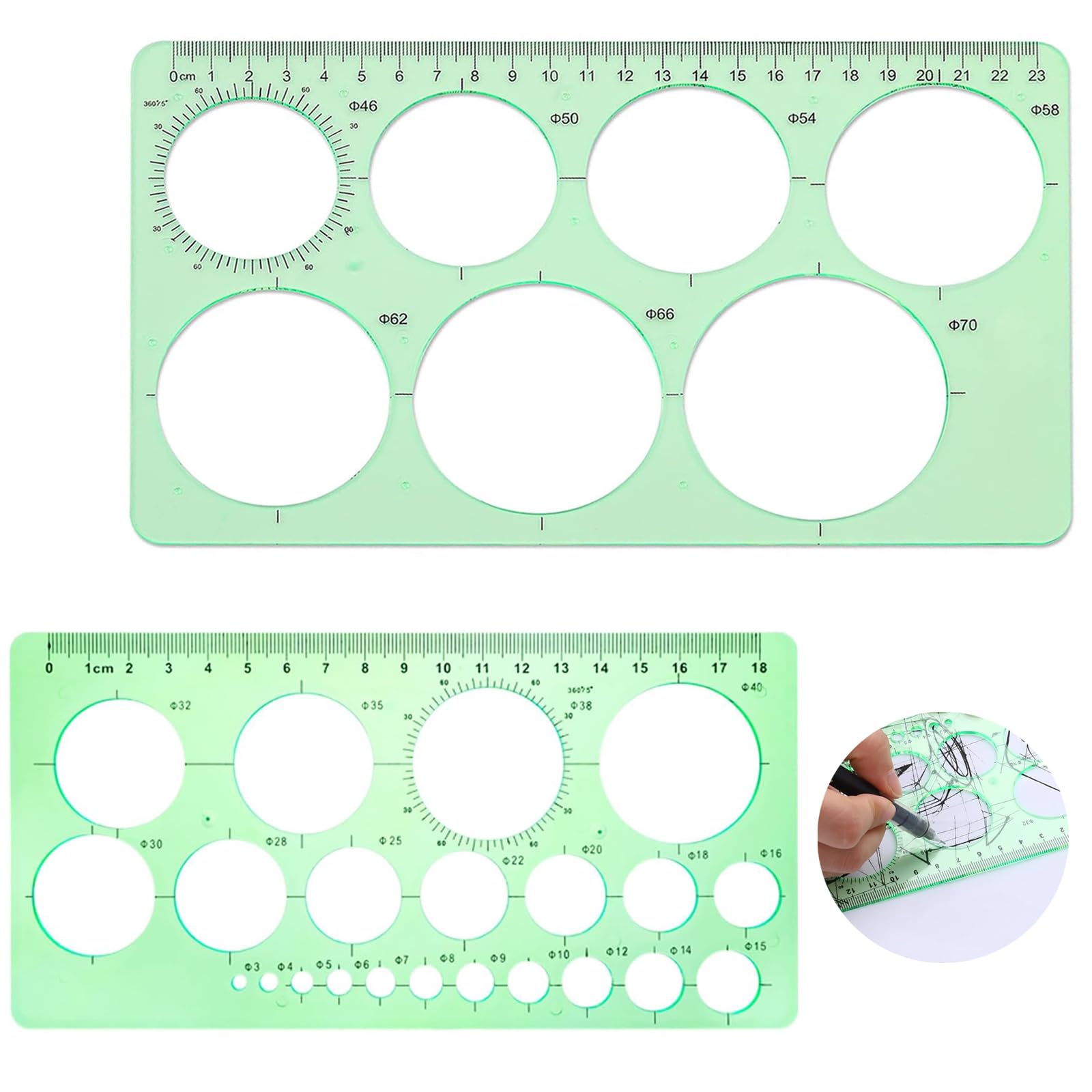2 Piezas Plantillas Para Dibujar,Plantilla Circulos,Reglas Dibujo Tecnico,Plantilla Elipses Isometricas,para Medir Reglas Círculo Geométrico Plantillas de Dibujo(Verde Transparente)
