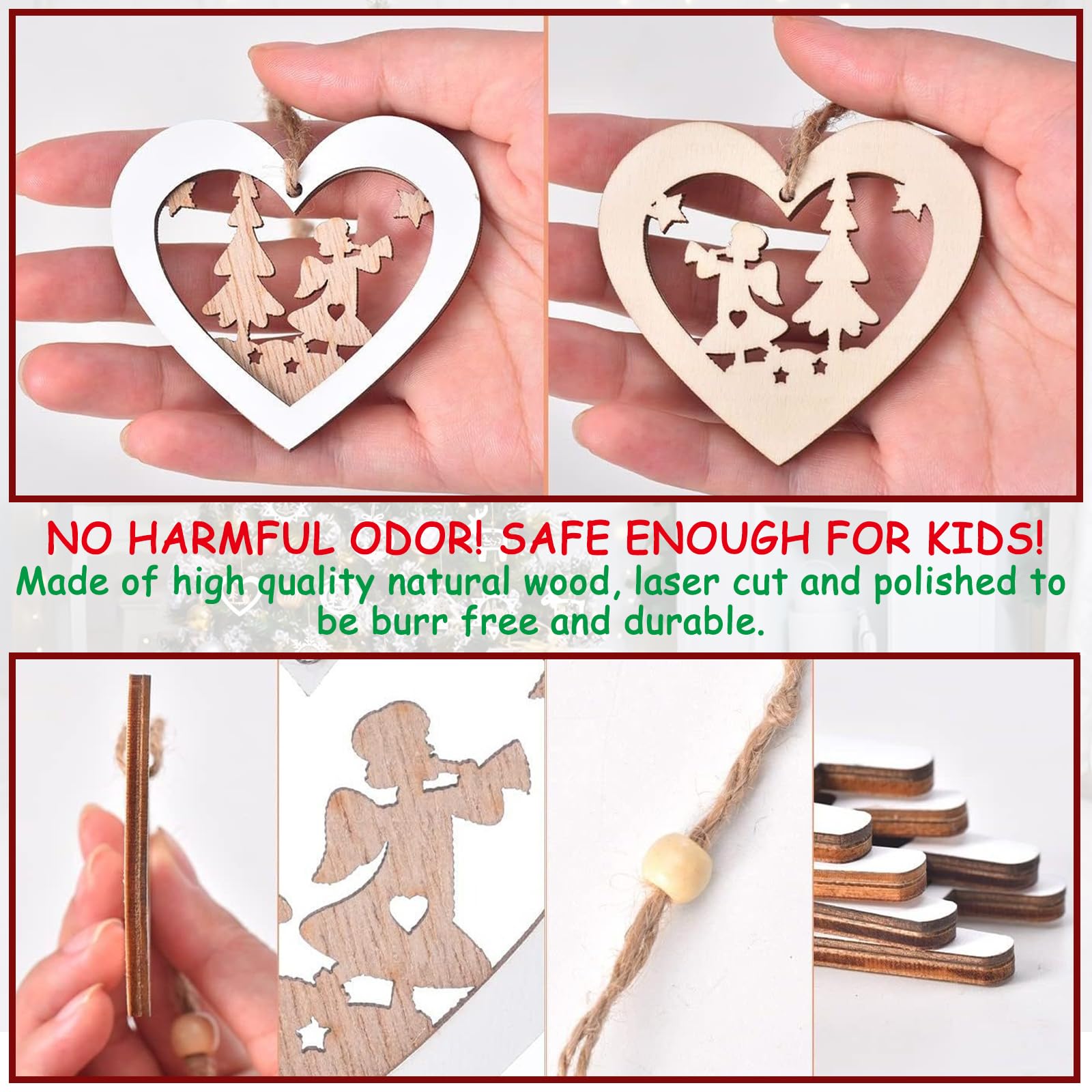 TYXHXTF 24PCS Wooden Christmas Ornaments, Fretwork Wood Carving Ornaments, Elk Pinewood Pendants Christmas Decorations, Christmas Tree Decorations, Party Decoration for Xmas Decor Home Party Supplies - Image 4