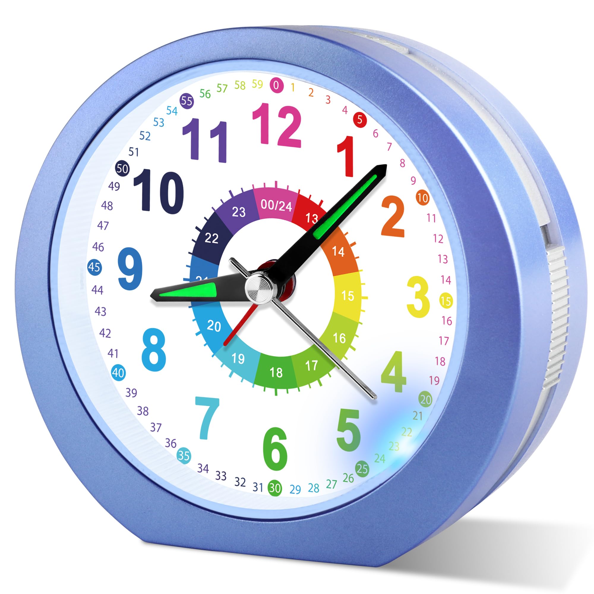 DTKID Wecker Kinder, Kinderwecker Ohne Ticken mit Snooze und Nachtlicht, Analoger Wecker für Jungen und Mädchen, Lernwecker Kinder, Batteriebetrieben