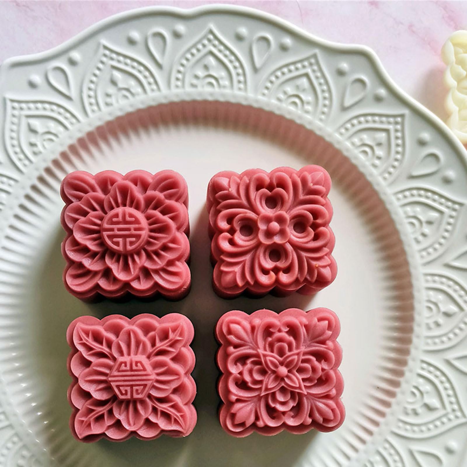 Ldabrye Cookie Stamp 3D Square Flower Pattern Dessert Molds Hand Pressure Dessert Maker Baking Tool for MidAutumn Festival