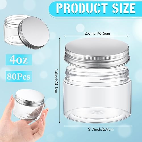 Miniatura 2 de Dandat 80 tarros de plástico transparente de 4 onzas con tapas de rosca, recipientes de almacenamiento recargables para cocina y uso doméstico