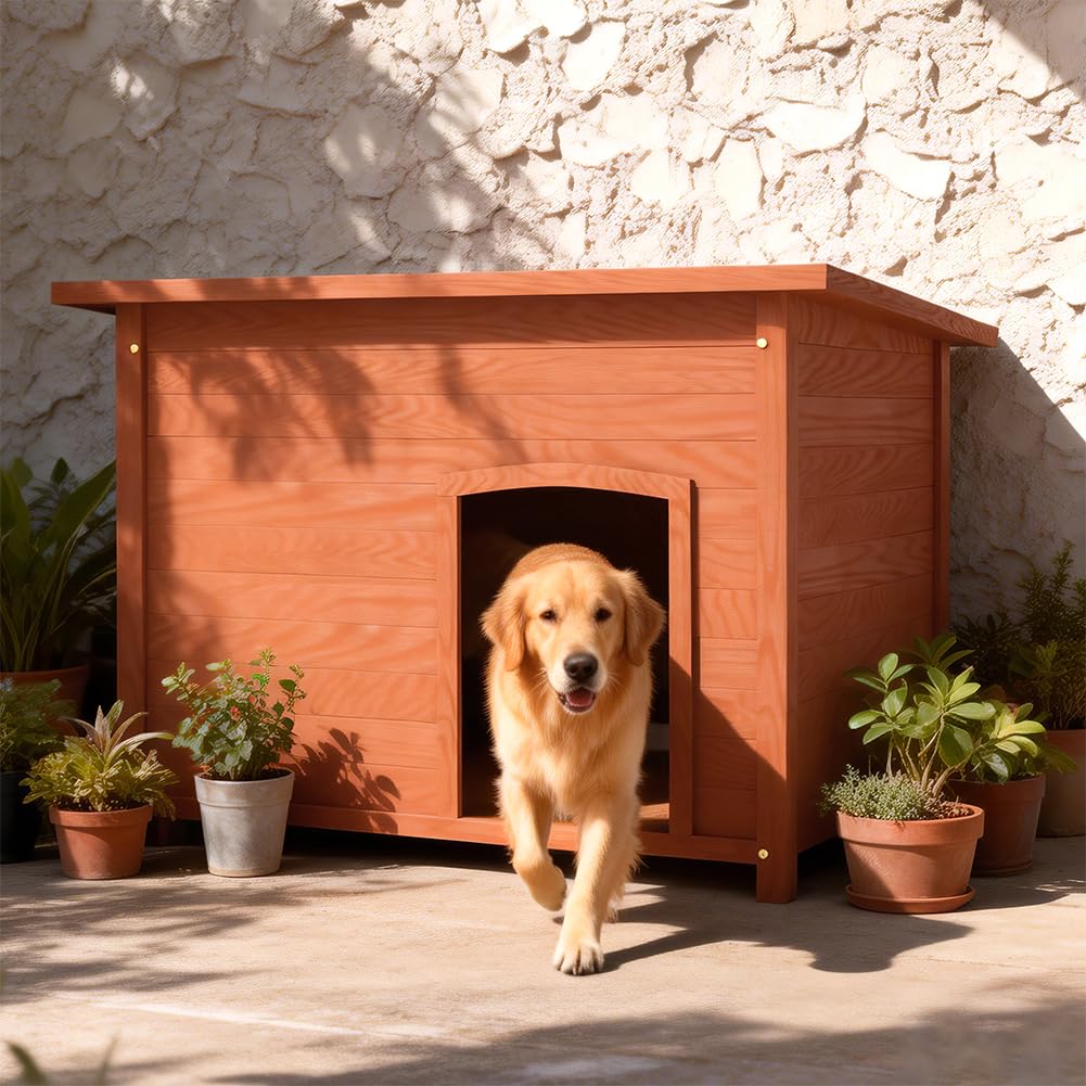 BAKAJI Cuccia per Animali Domestici in Legno, Casetta per Cani e Gatti con Tetto Apribile, Casa da Esterno ed Interno Resistente Intemperie e Agenti Atmosferici con Tettoia Asfaltata, 116 x 79 x 81 cm