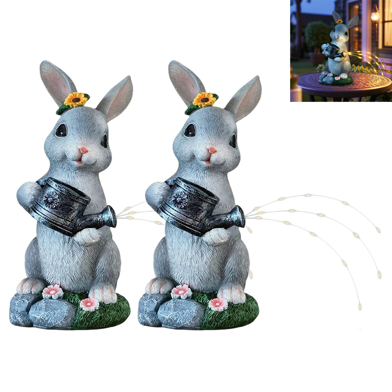 Hsioluted Solar Statues Rabbits Decoration with LED Lights Home Decorations Outdoor Garden Rabbits Statue for Patio, Balcony Lawns Ornament