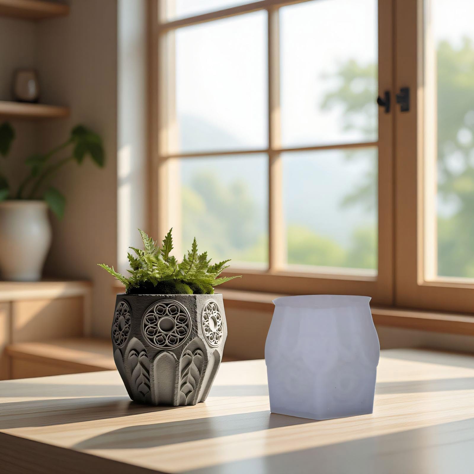 Ventana Sgape Vela Taza Maceta Relieve Molde de Silicona Herramienta de Fabricación Artesanía Macetero de Resina Regalo Creativo Molde de Contenedor de Vela Decorativo
