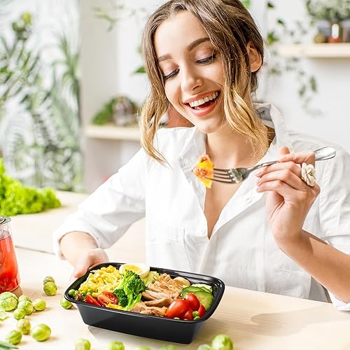 Vista 23 de Glotoch Contenedores reutilizables para preparación de comidas, paquete de 50 recipientes de plástico de 32 onzas con tapas, sin BPA, aptos