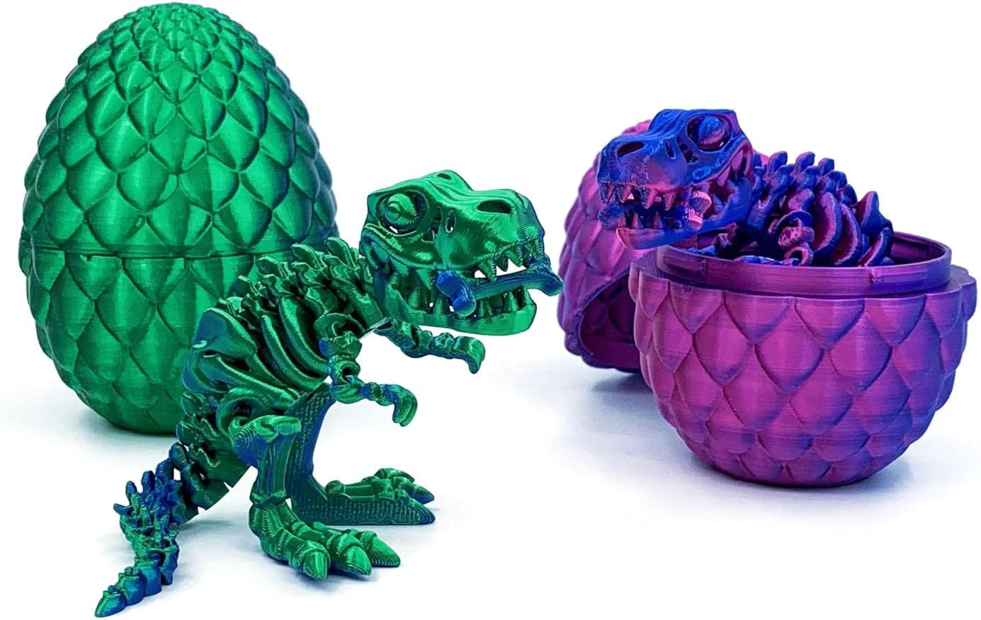 3D Printed Dragon Egg Toy Set - Articulated Skeleton Dinosaur, Crystal Dragon, Chinese Dragon in Mystery Egg | Fidget Toy for Anxiety Relief, Desk Decor, Gift for Kids & Adults (2, 2 PackA)