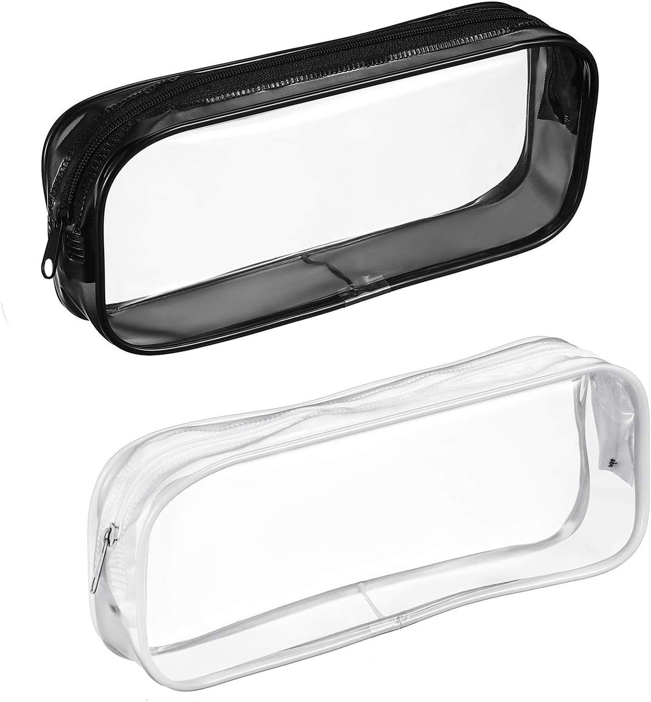Rolybag Clear PVC Zipper Pen Pencil Case๏ผPortable Travel Toiletry Bag๏ผBig Capacity Stationery Pencil Bag(Black an&White) (2Pack)