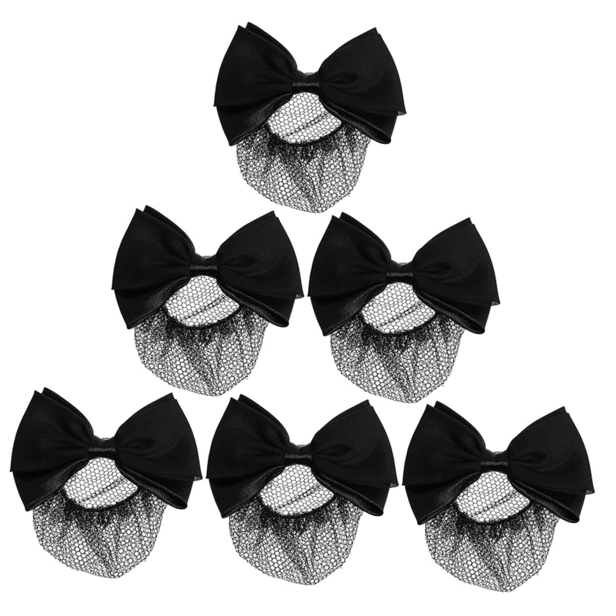 6pcs Black Bow Hair Bun Net Elastic Hair Cover for Women Ballet Dancers Air Hostess Nurses