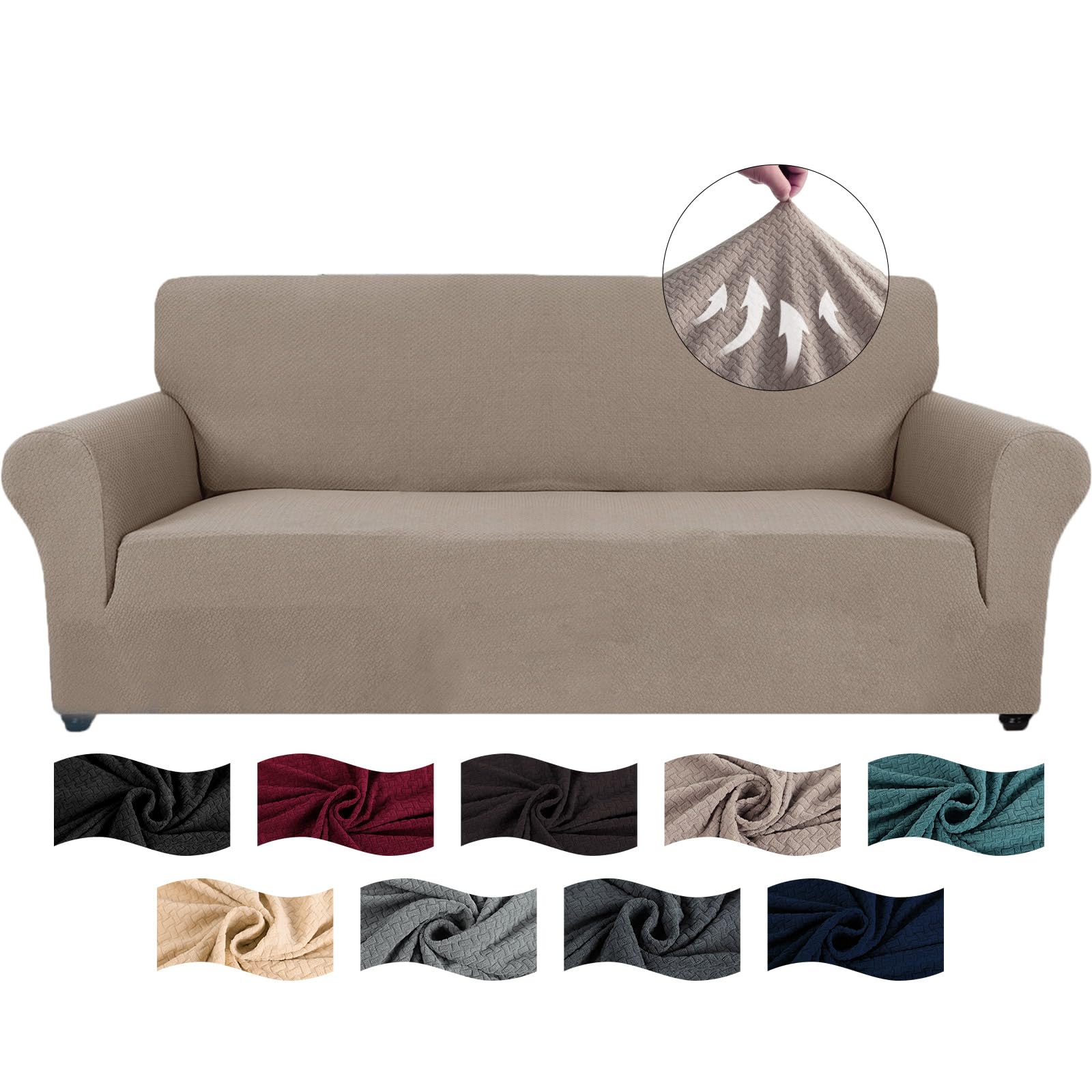CYCMACO Copridivano 3 Posti Con Braccioli, Copridivani Elasticizzato Antiscivolo, Universale Moderno Copri Divano Antigraffio, Sofa Cover Antimacchia, Lavabile In Lavatrice, Cachi
