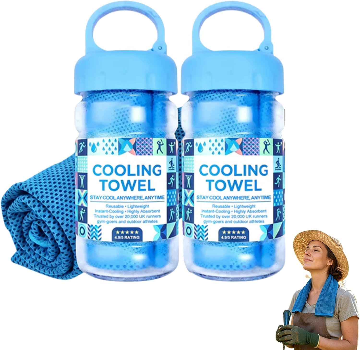 Sunny Bee Cooling Towel for Hot Weather, Cool Towel Bottle, Ice Cool Microfibre Towel for Neck, Cold Towel, Chemical-Free, Durable Polyester, Quick Dry Mesh, Soft to Touch, 80x30cm (Blue*2)
