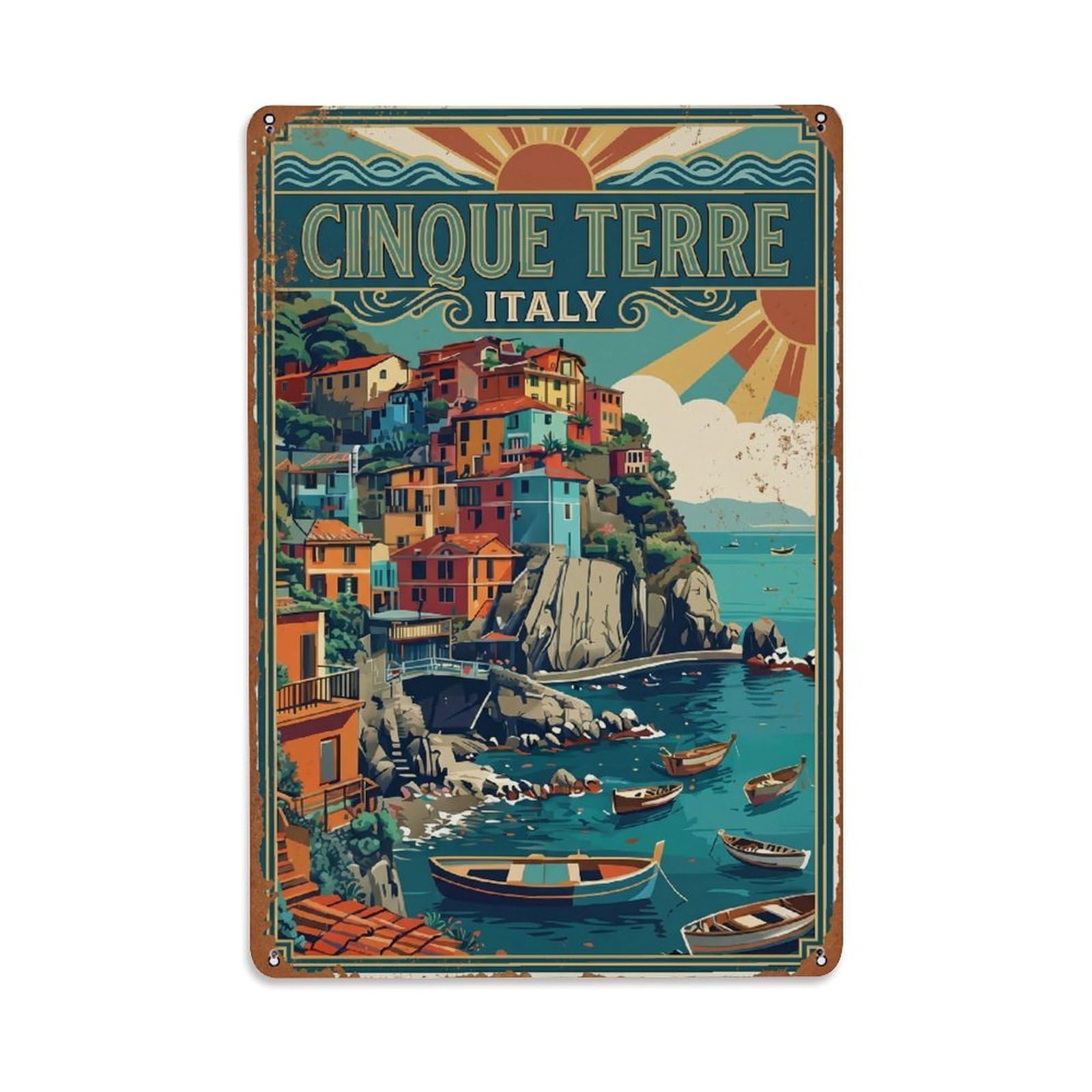Yrnq 08X12inch Vintage Style Vintage Travel Cinque Terre Italy Decorative Metal Tin Sign