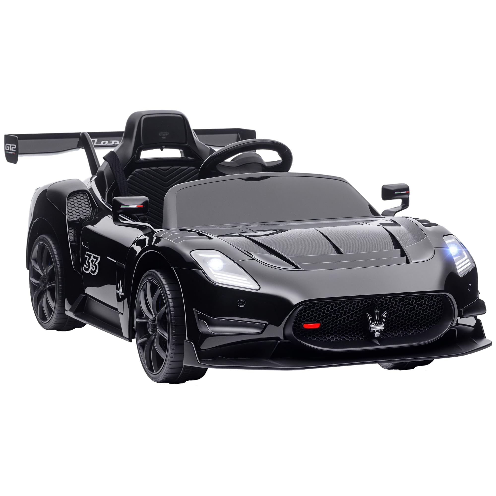 Qaba Maserati GT2 Licensed Ride on Car, 12V Battery Powered Electric Car for Boys with Spring Suspension, Auxiliary Wheels, 3MPH Toddler Electric Vehicle with Remote, Horn Music LED Lights, Black
