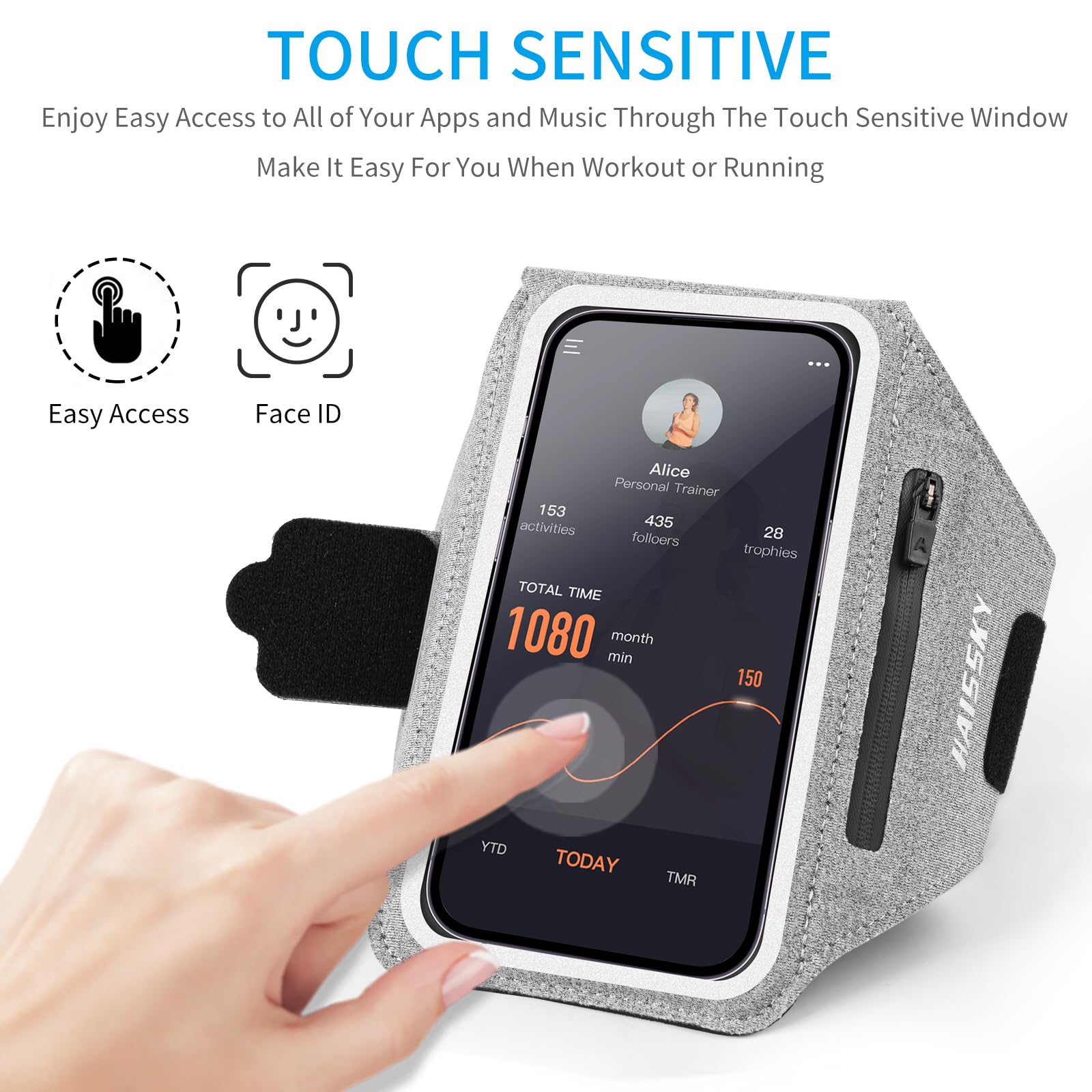 Fascia da Braccio porta telefono per corsa con Borsa Auricolare, Fascia Sportiva Running Porta Cellulare Fascia Braccio per Smartphone per iPhone 16 Pro Max/15 Pro/14/13Pro/XR/XS Armband fino a 6,9"