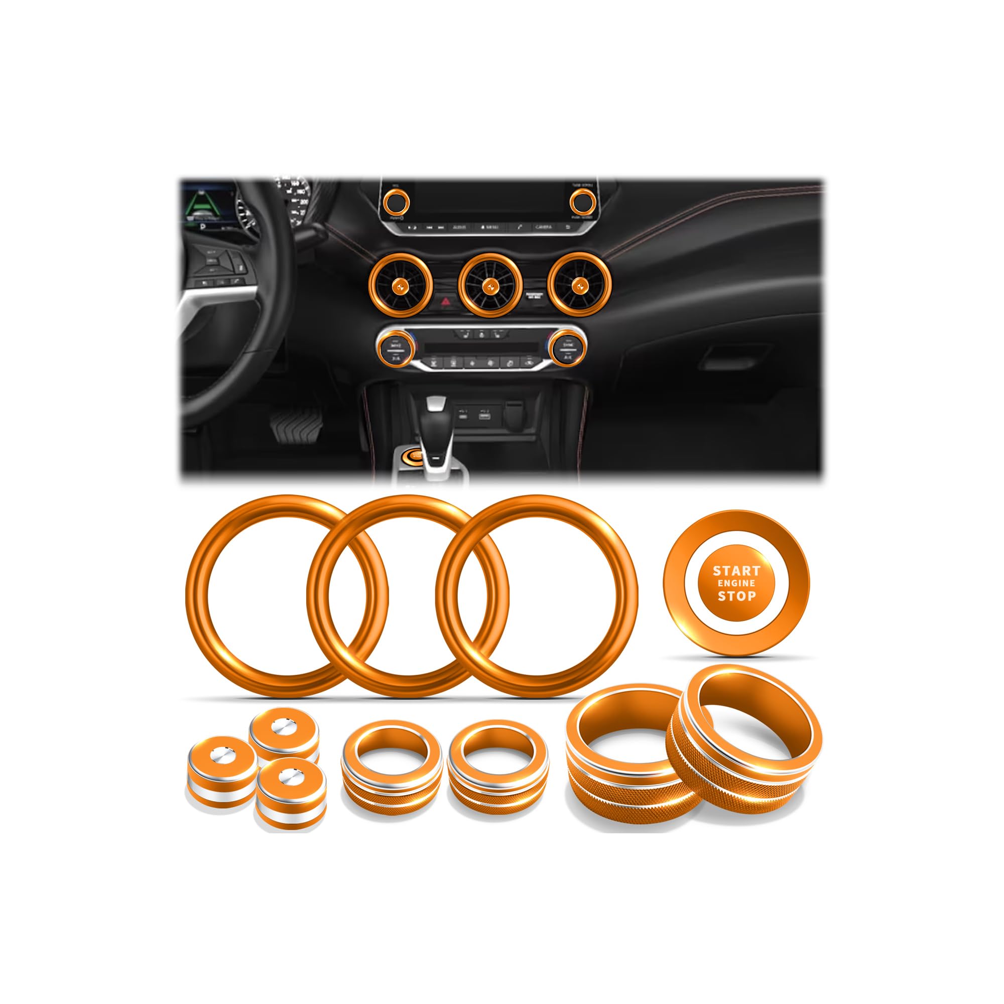 Polodunn for Nissan Sentra Accessories 2020-2025, 12pcs Trim Set - Air Conditioning, Volume Tune Knob Covers, Air Vent Outlet Covers/Rings, Push Start