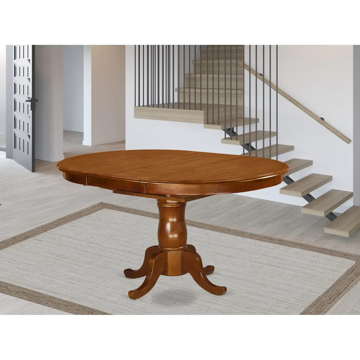 East West Furniture Portland Modern Dining Oval Kitchen Table Top with Butterfly Leaf & Pedestal Base, 42x60 Inch, Saddle Brown (Table Top Only)