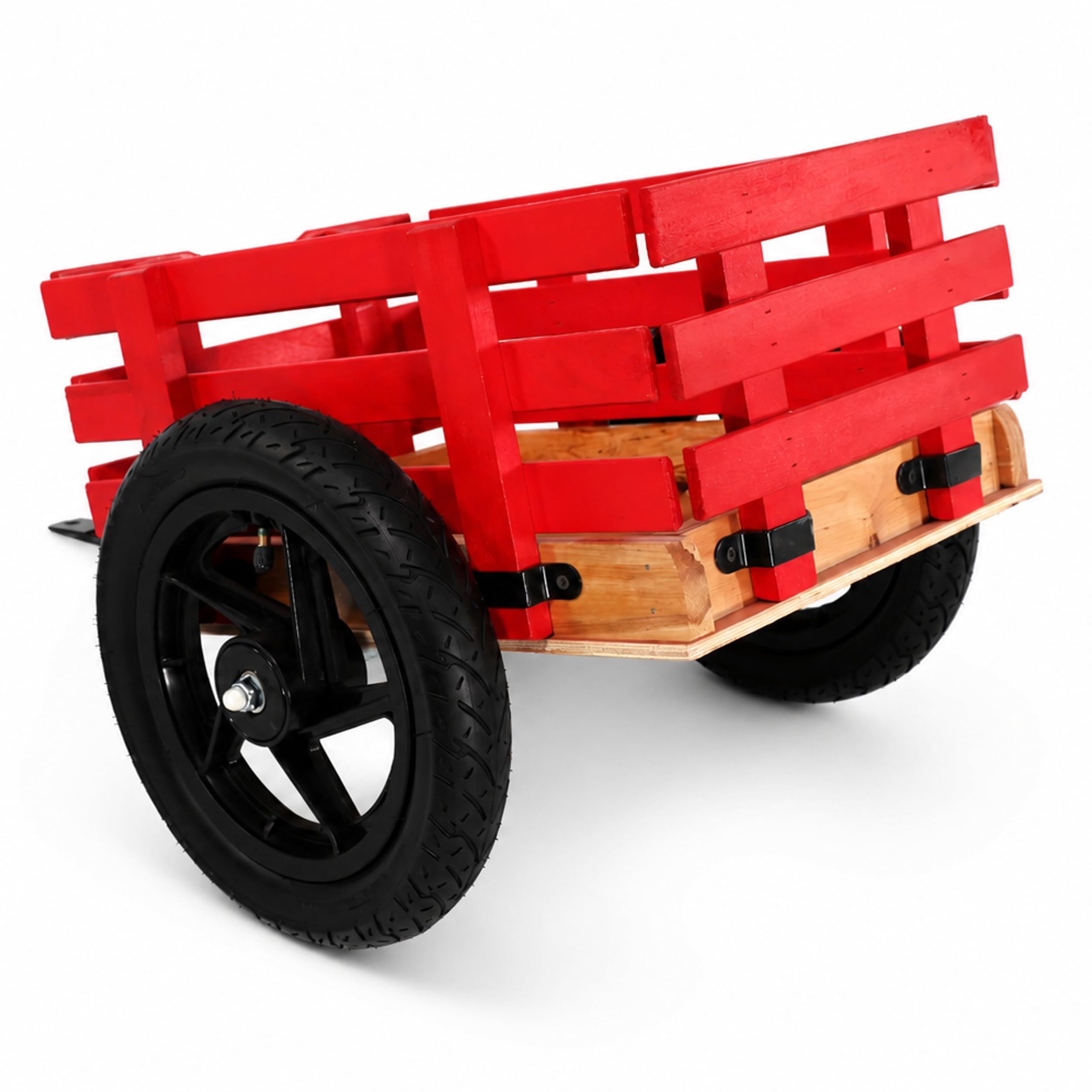 Lemodo Anhänger für Gokart – Trailer für Kinderfahrzeug mit vorhandener Anhängerkupplung, Hänger mit Luftreifen und Holzrahmen, Einachsanhänger passend für Kindertretfahrzeuge (Anhänger rot)