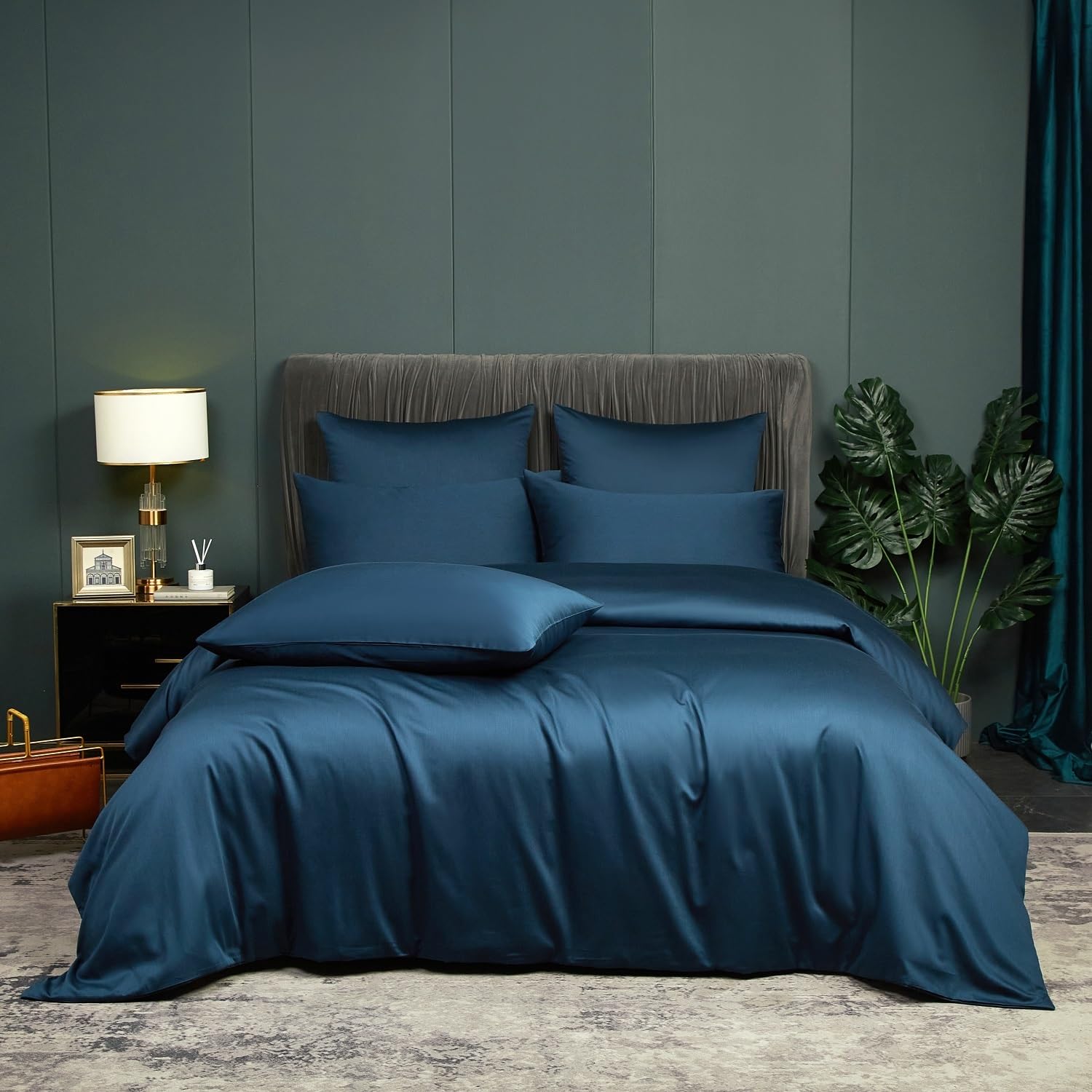 Luofanfei Bambus Bettwäsche 135x200 cm Petrol Blau Sommer Kühlende Uni Bambusfasern Lyocell Glänzend Bettwäsche Set Atmungsaktiv Bamboo Zweiteilig Bettbezug 135 200 Einzelbett mit Reissverschluss