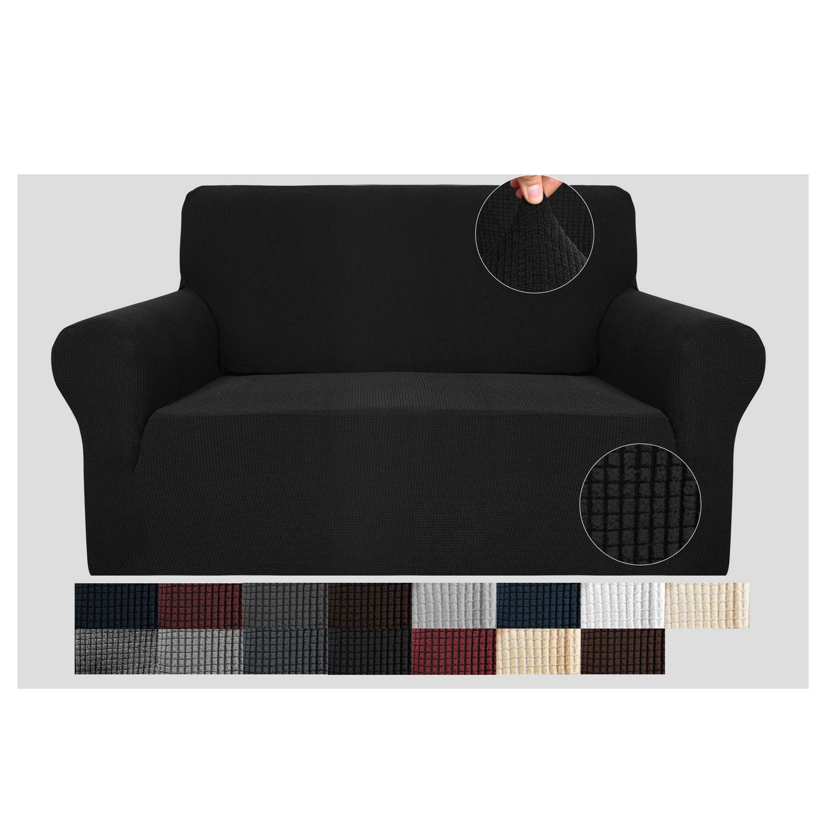 JIVINER High Stretch 1-Piece Jacquard Small Checks Couch Covers for 2 Cushion Couch Anti Slip Love Seat Sofa Covers Loveseat Slipcovers Protector for Kids Pets (Loveseat, Black)