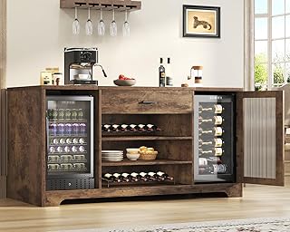 HSH Bar Cabinet with Mini Fridge Space, 70.9” Large Wood Wine Cabinet wi...