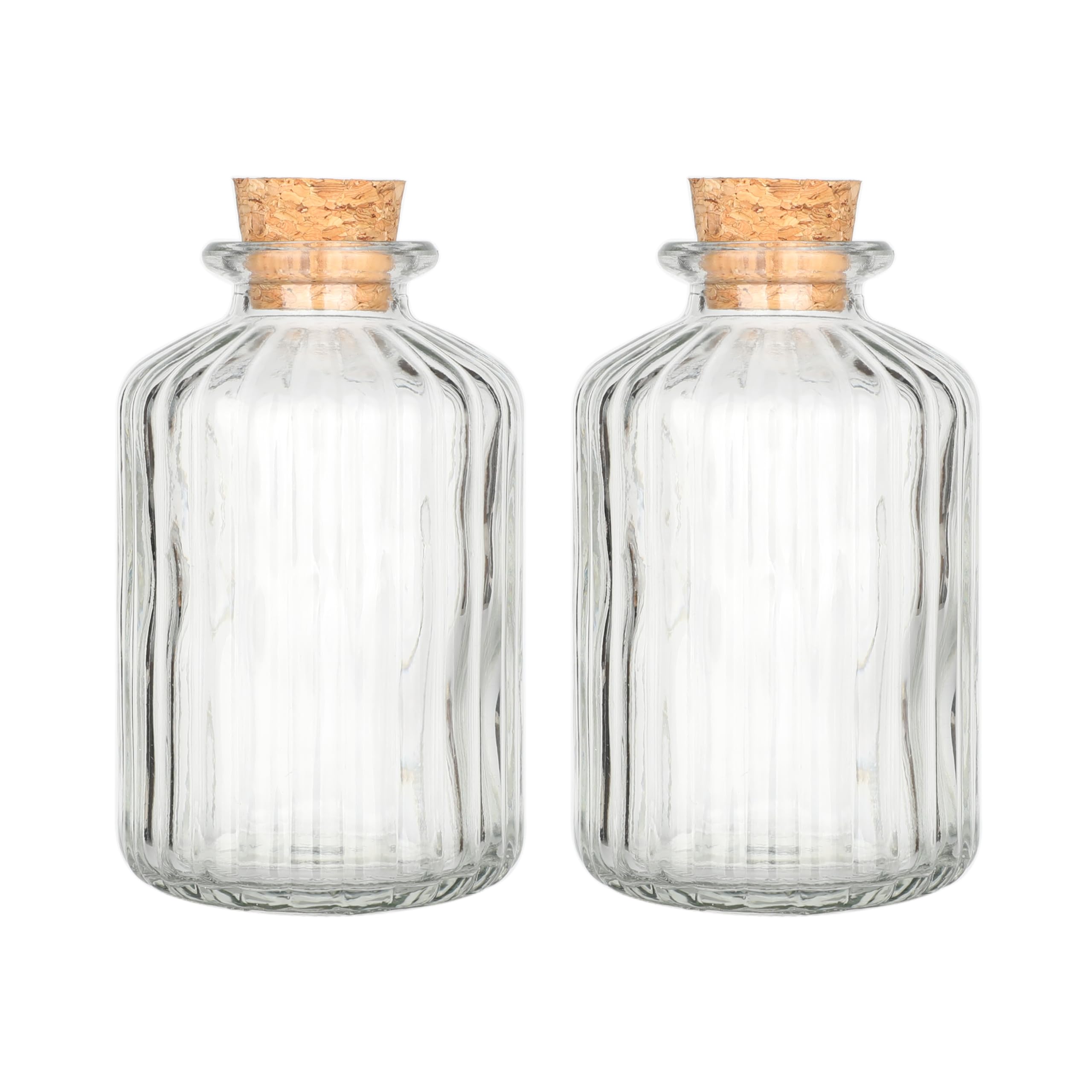 Magic Season Decorative Glass Bottles (5 fl. oz Vertical Stripes Round Bottles / 2 Pcs)
