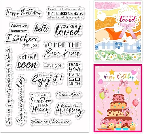 Miniatura 9 de INFUNLY Sellos transparentes de flores de pájaros retro para hacer tarjetas, insectos y sellos de texto, sellos de silicona transparente, sello de