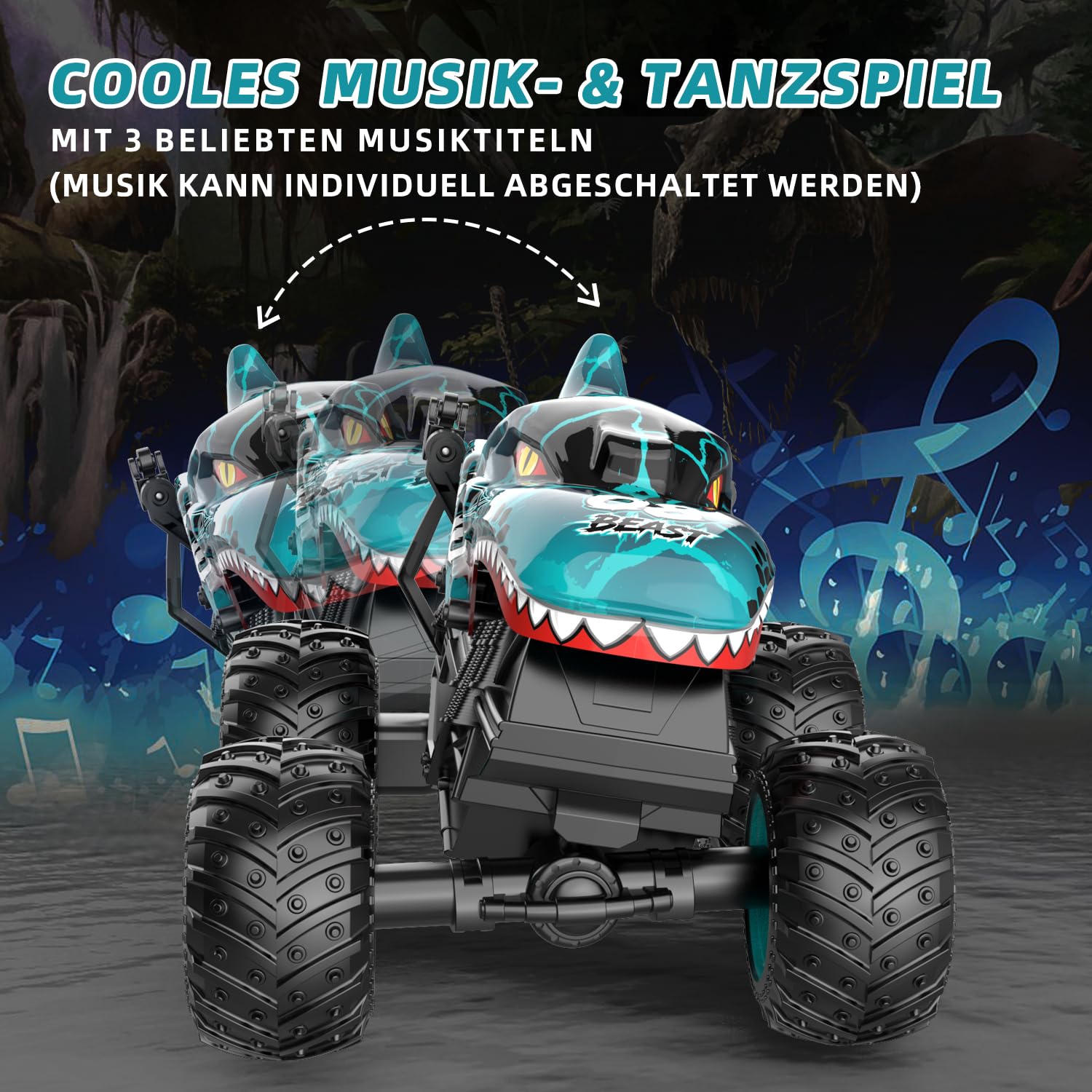Ferngesteuertes Auto 2,4GHz RC Monstertruck 1:20 20 km/h 360° Drehung LED-Licht Dinosaurier Spielzeug ab 3 Jahre Jungen Mädchen
