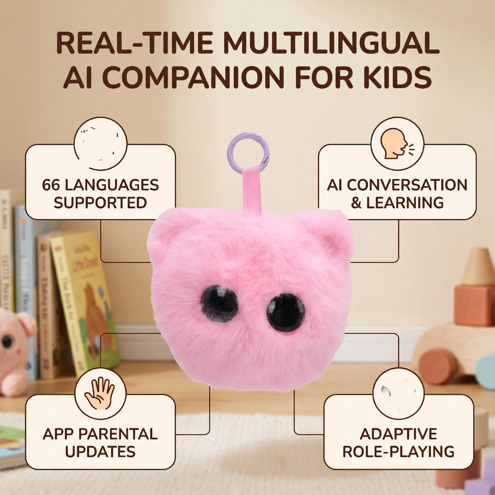 Sxhlseller Peluche AI ​​Smart Cat, Compagno Parlante Interattivo con Chat Multilingue, Gioco di Ruolo Adattivo, App per Clonazione Vocale, Robot AI per L'apprendimento Emotivo (Rosea)