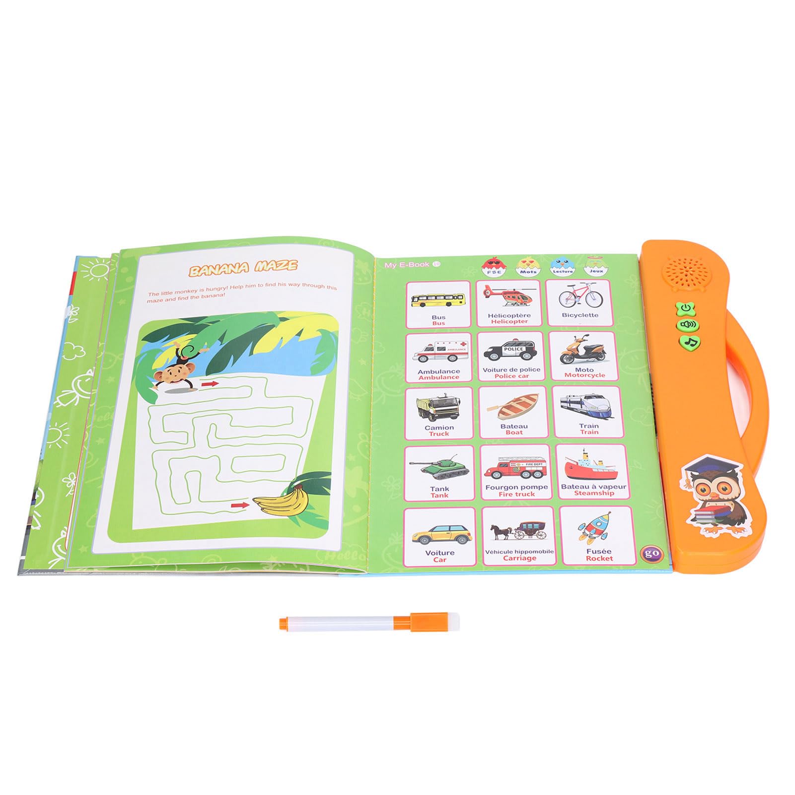 Generic Cartoon Pattern Interactive Sound Book with Bright Colors, English and French Learning Tool for Kids, Portable and Lightweight, ABS Material (Orange)