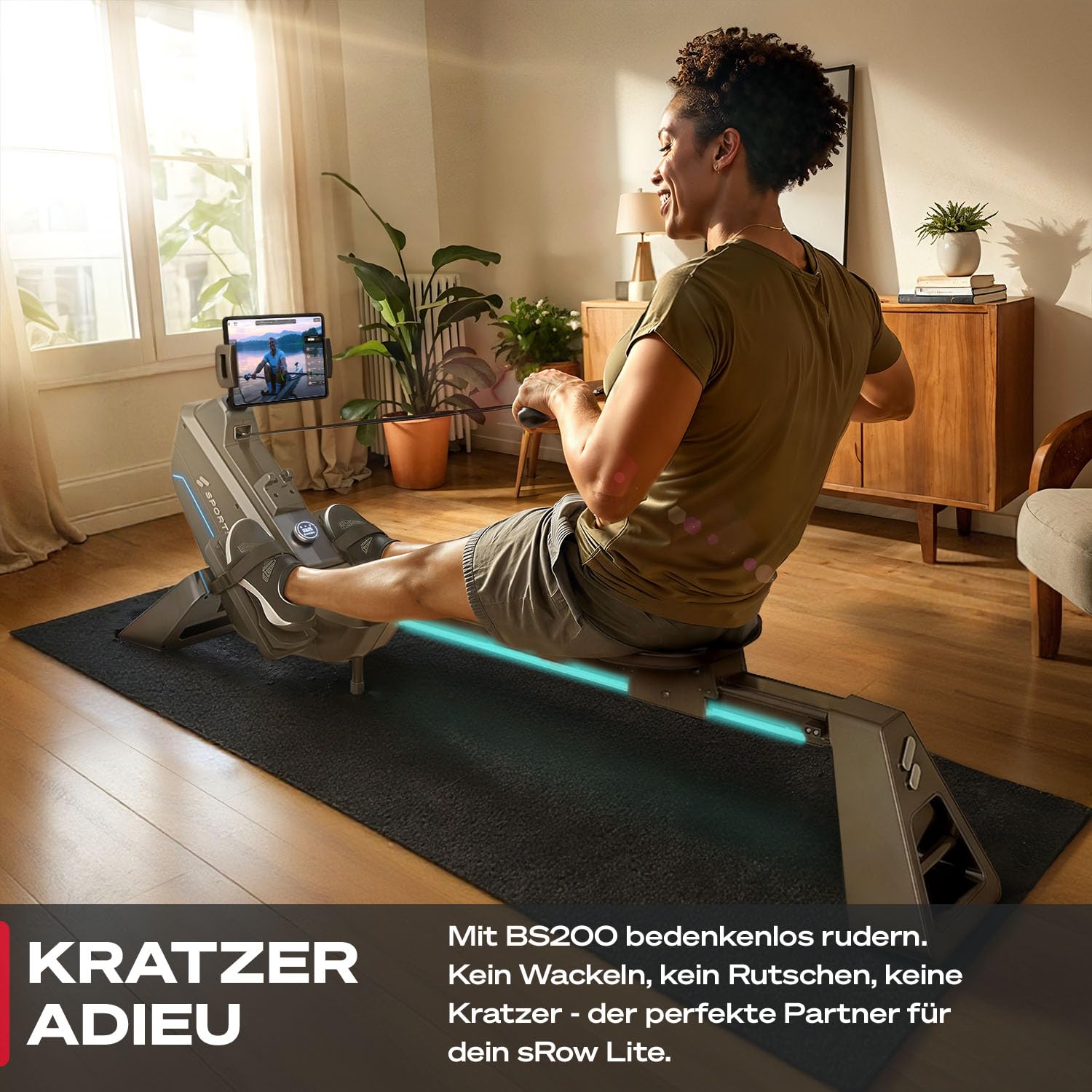 Sportstech sRow Lite Rudergerät für Zuhause klappbar, leises Magnetbremssystem, 24 Widerstandsstufen, LED-Knob-Display mit Feedback, Sportstech Live App, drehbarer Tablethalter, Rudermaschine