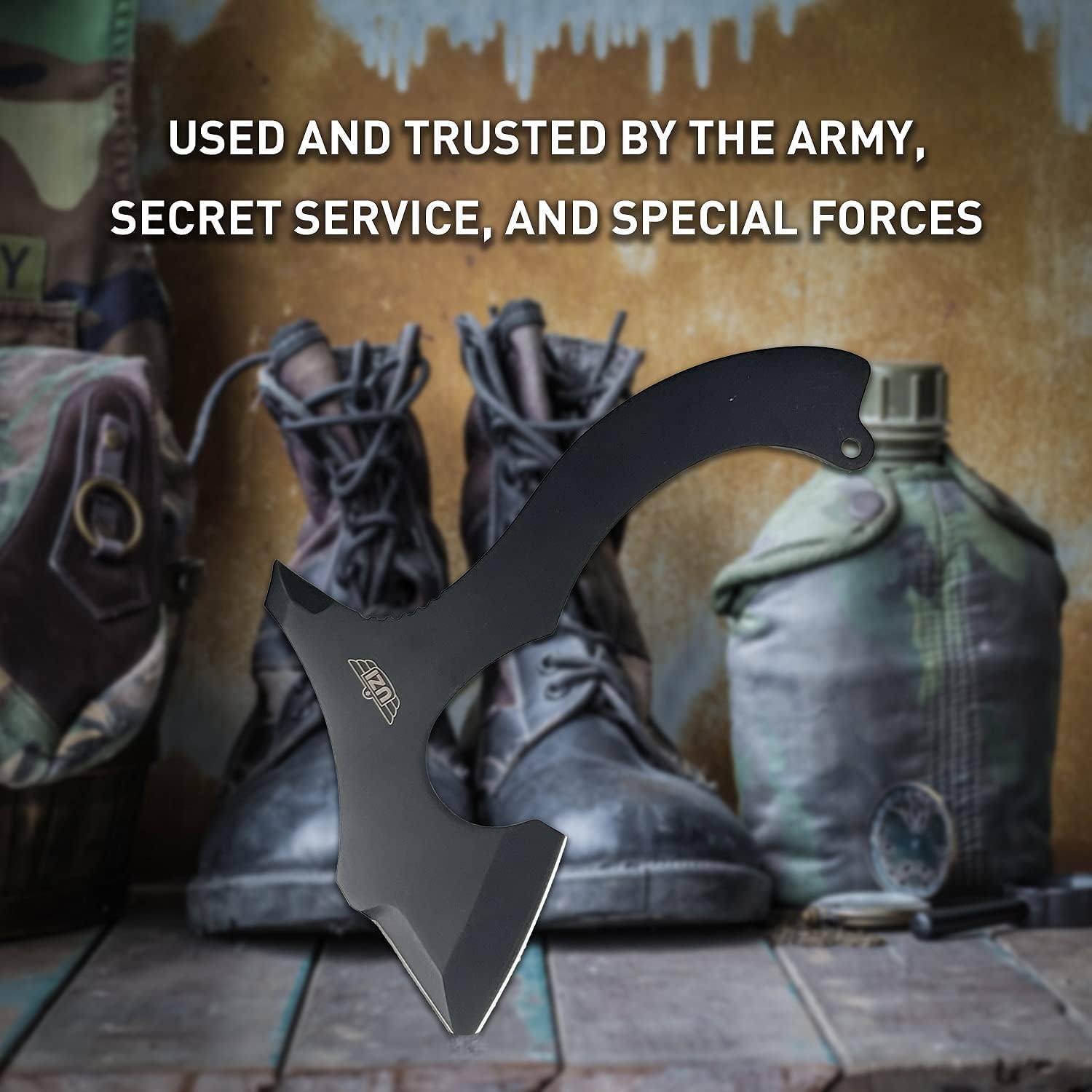 UZI Throwing Axe, 7-Inch Double-Edged Blade Head, 4mm Full Tang, Paracord Wrapped Handle, Reinforced Striker Tip, Nylon Sheath, Black (UZK-Axe-5)