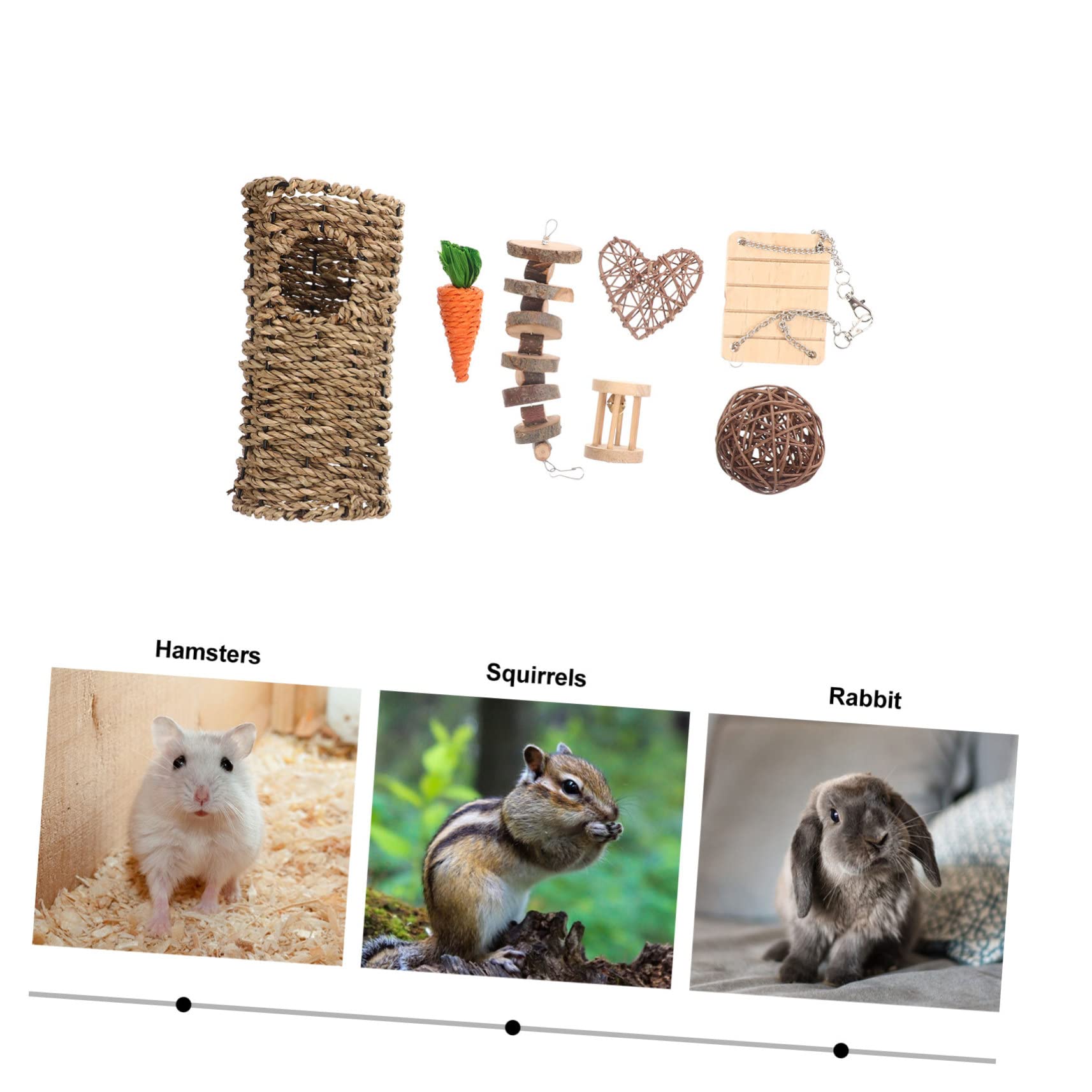 WOONEKY Hamster und Kaninchenkauspielzeug mit 7 Teilen zum Knabbern und Spielen für Kleine Haustiere für Käfig