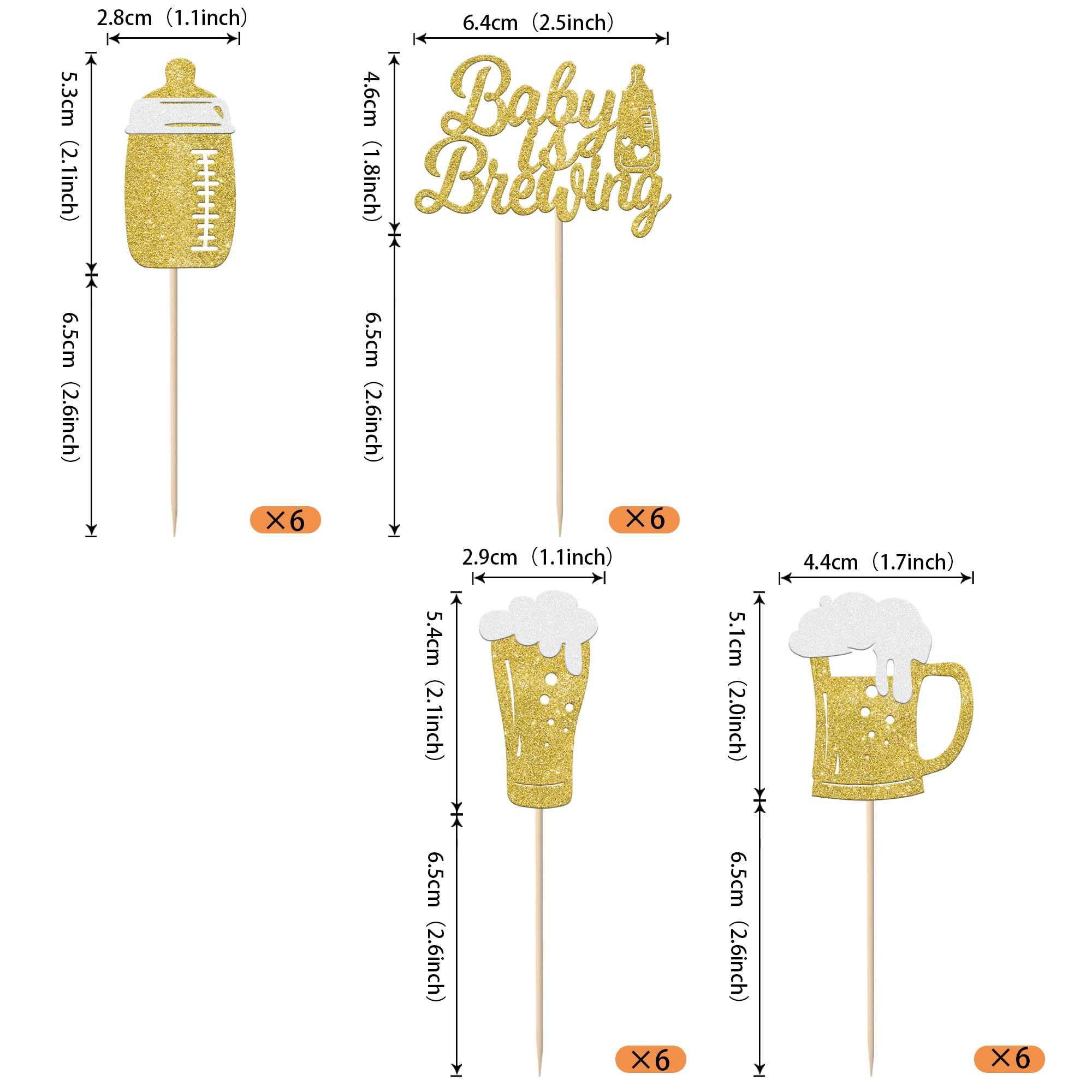 24 Stück Baby-Shower Cupcake-Topper – Glitzernde Babyflaschen & Bierbecher, Für Kuchen-Deko, In Blau
