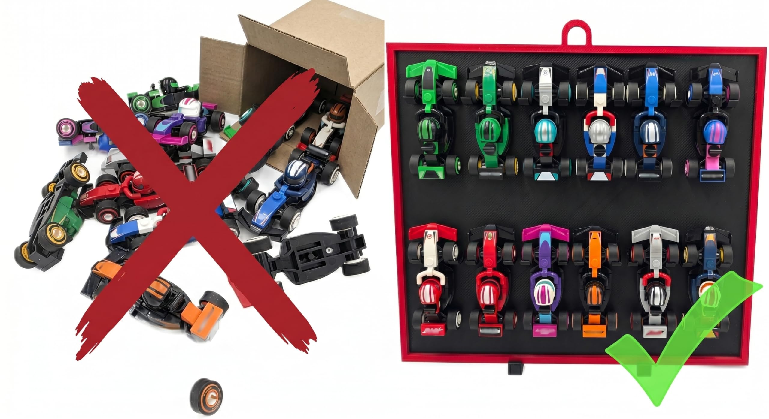 Display für LEGO 71049 F1 Minifiguren – Wandhalterung & Stand für 12 Boliden – 2in1 Display Rahmen für Wand & Regal – Motorsport Deko (Rot)