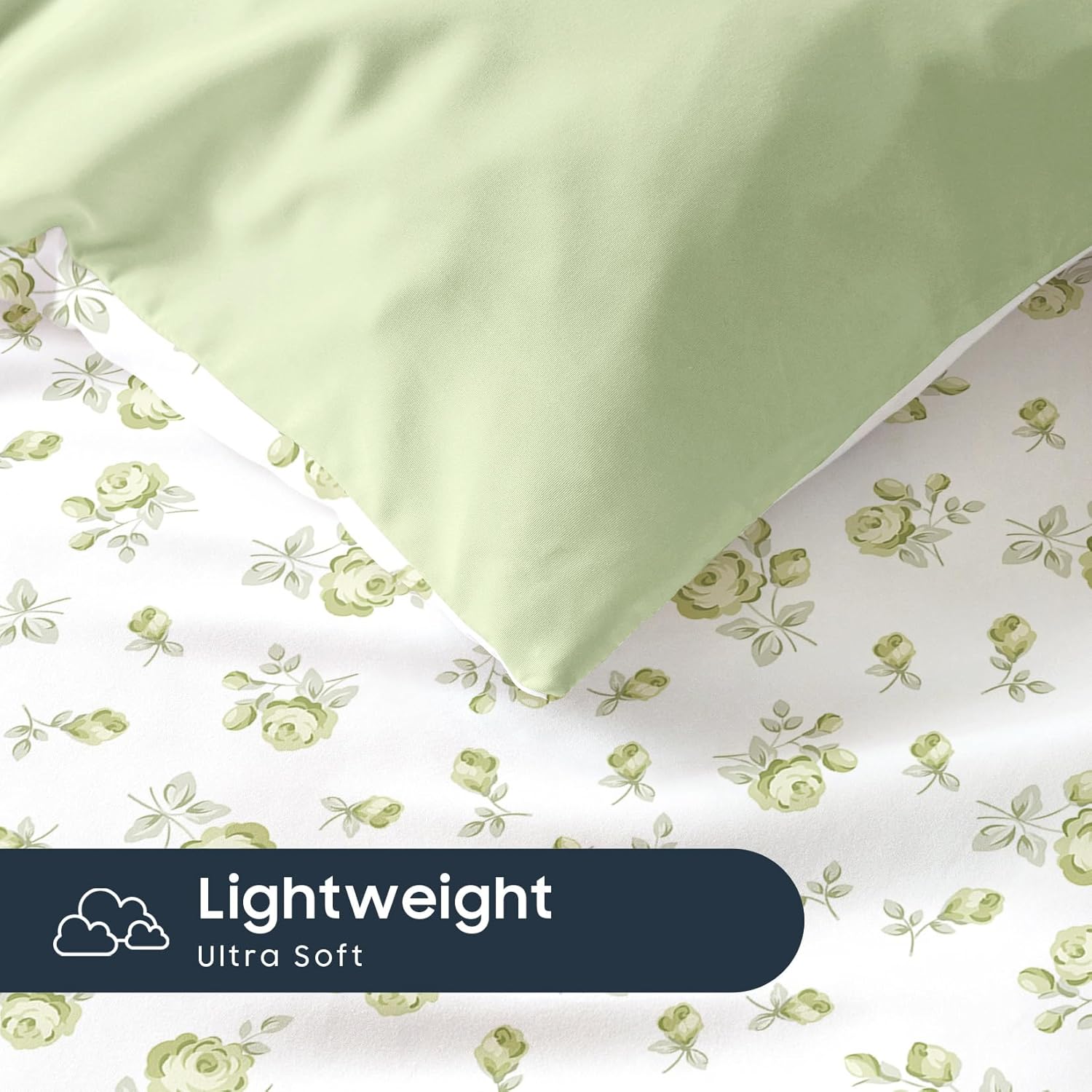 Wake In Cloud - Floral Comforter Set, Coquette Cottagecore Aesthetic Flower Shabby Chic Pattern for Women Teen Girls, Soft Lightweight Bedding, 3 Pieces, White Green, Twin/Twin XL Size - Image 6